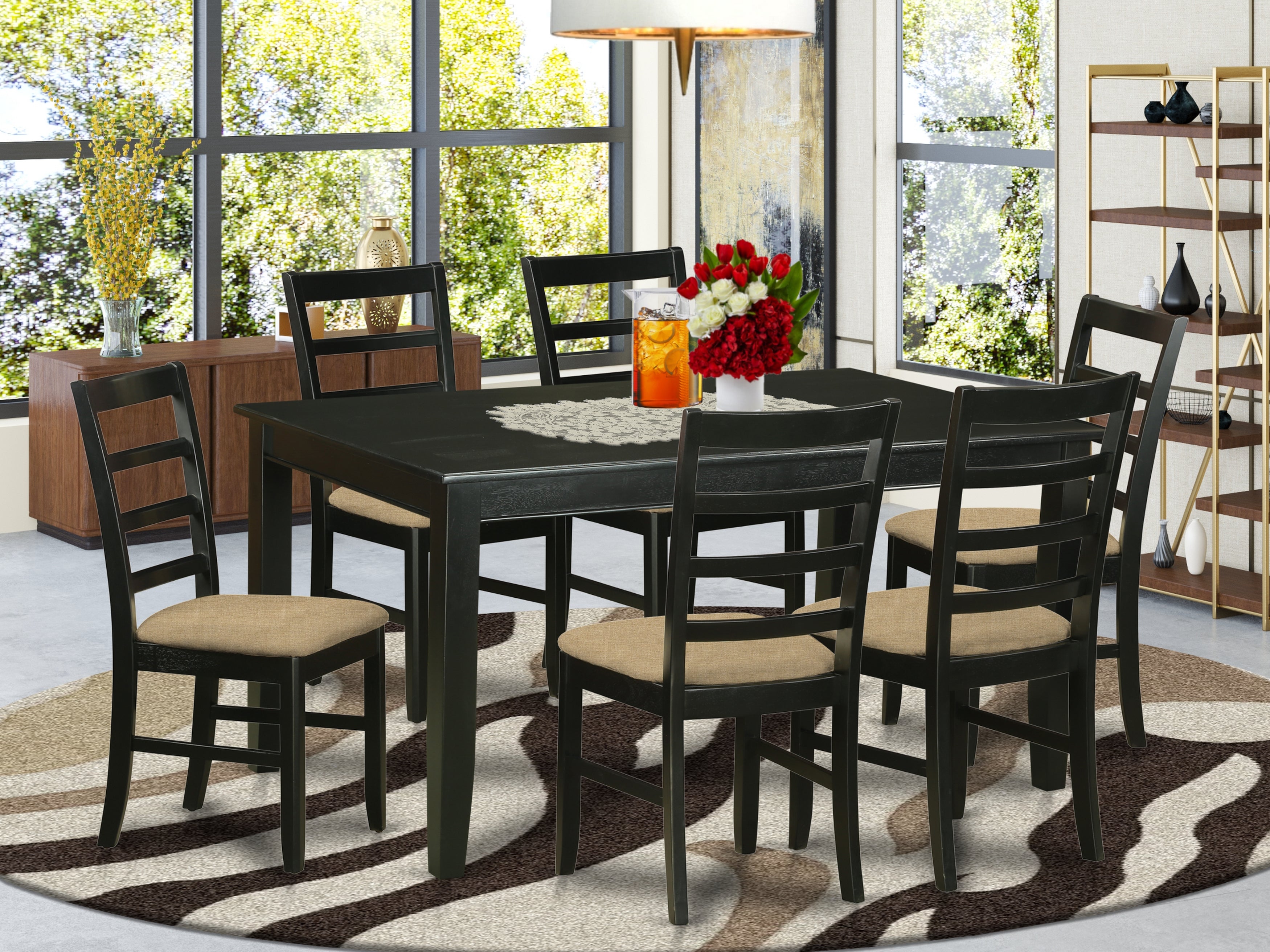 DUPF7-BLK-C 7 PC dinette Table set for 6-Kitchen Table and 6 Dining Chairs