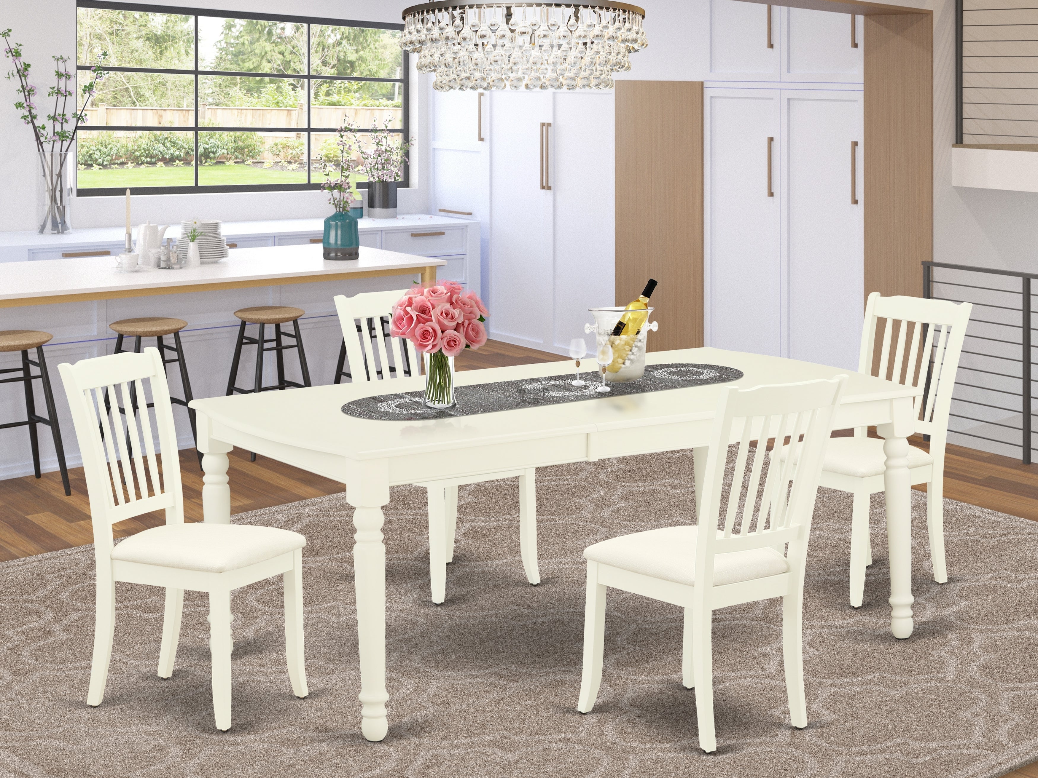 DODA5-LWH-C 5Pc Dining Set Includes a Rectangle Dinette Table with Butterfly Leaf and Four Vertical Slatted Microfiber Seat Kitchen Chairs, Linen White Finish