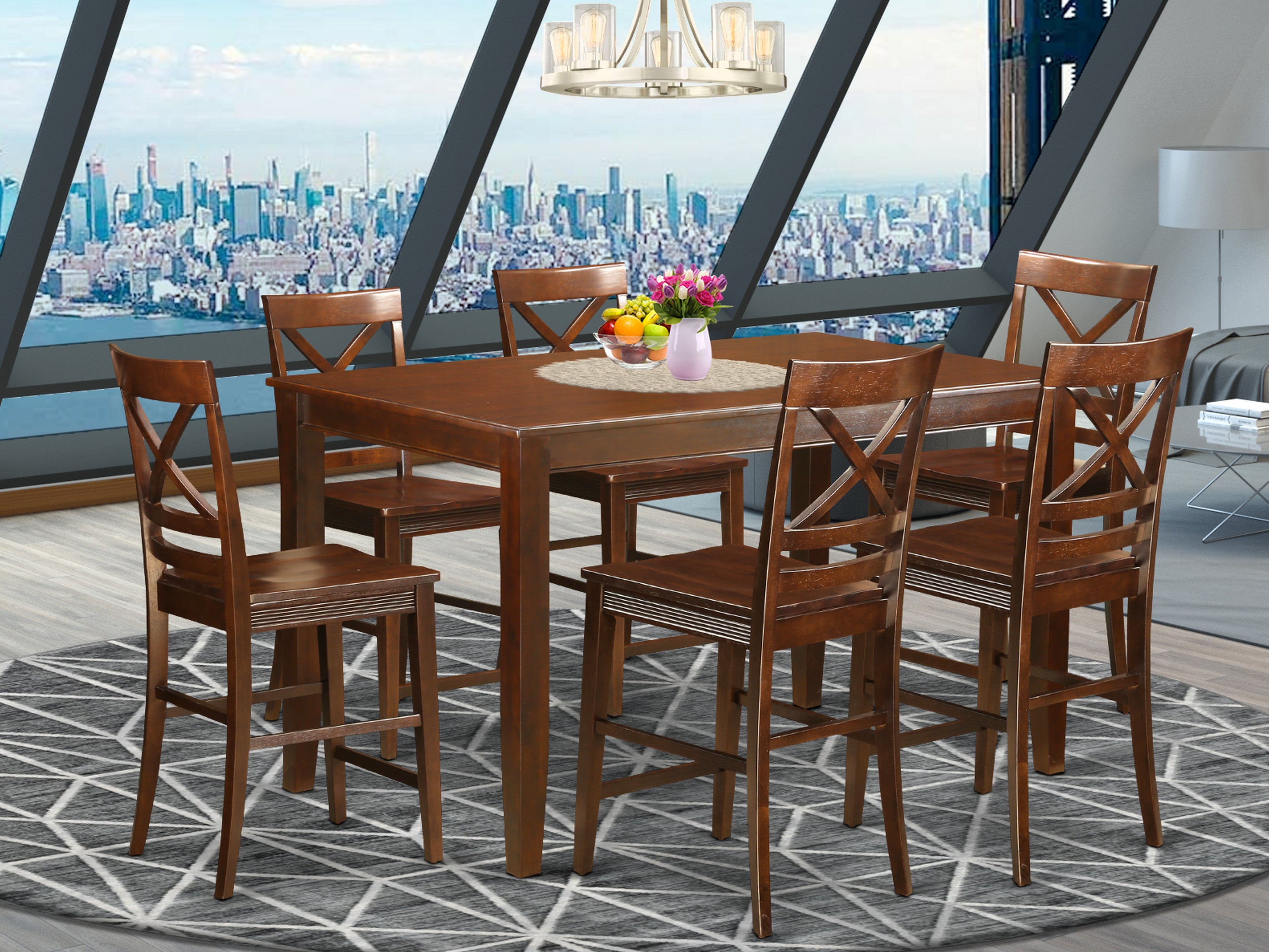 DUQU7H-MAH-W 7 Pc Dining counter height set - high top Table and 6 Kitchen bar stool.