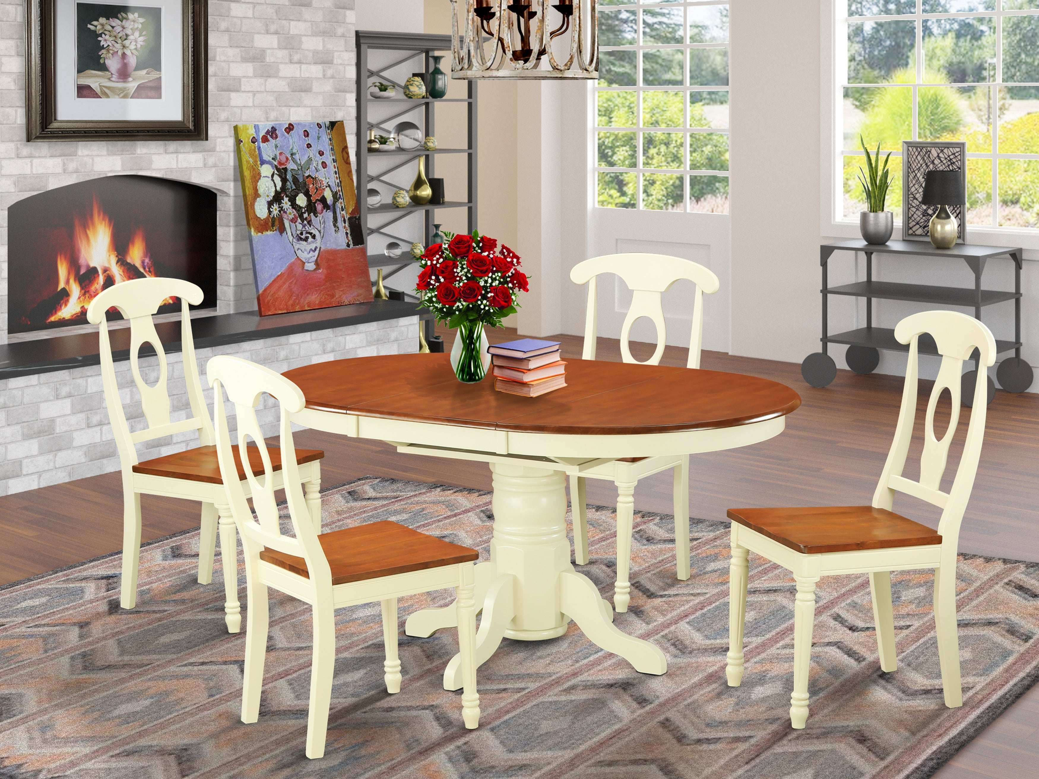 KENL5-WHI-W 5 PC Dining room set-Oval Dining Table and 4 Dining Chairs