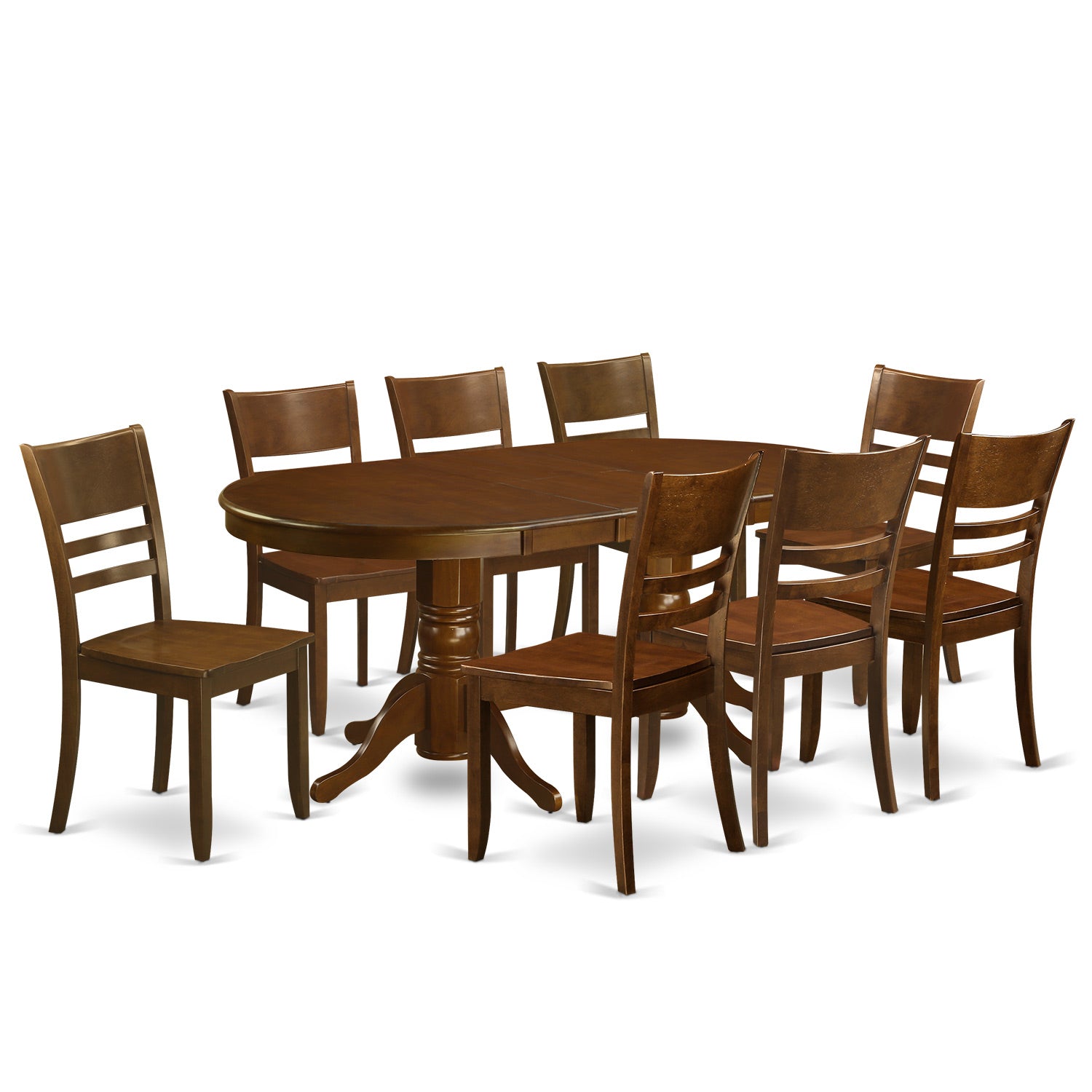 VALY9-ESP-W 9 Pc set Vancouver Kitchen Table with a 17in Leaf and 8 Upholstered Seat Chairs in Espresso .