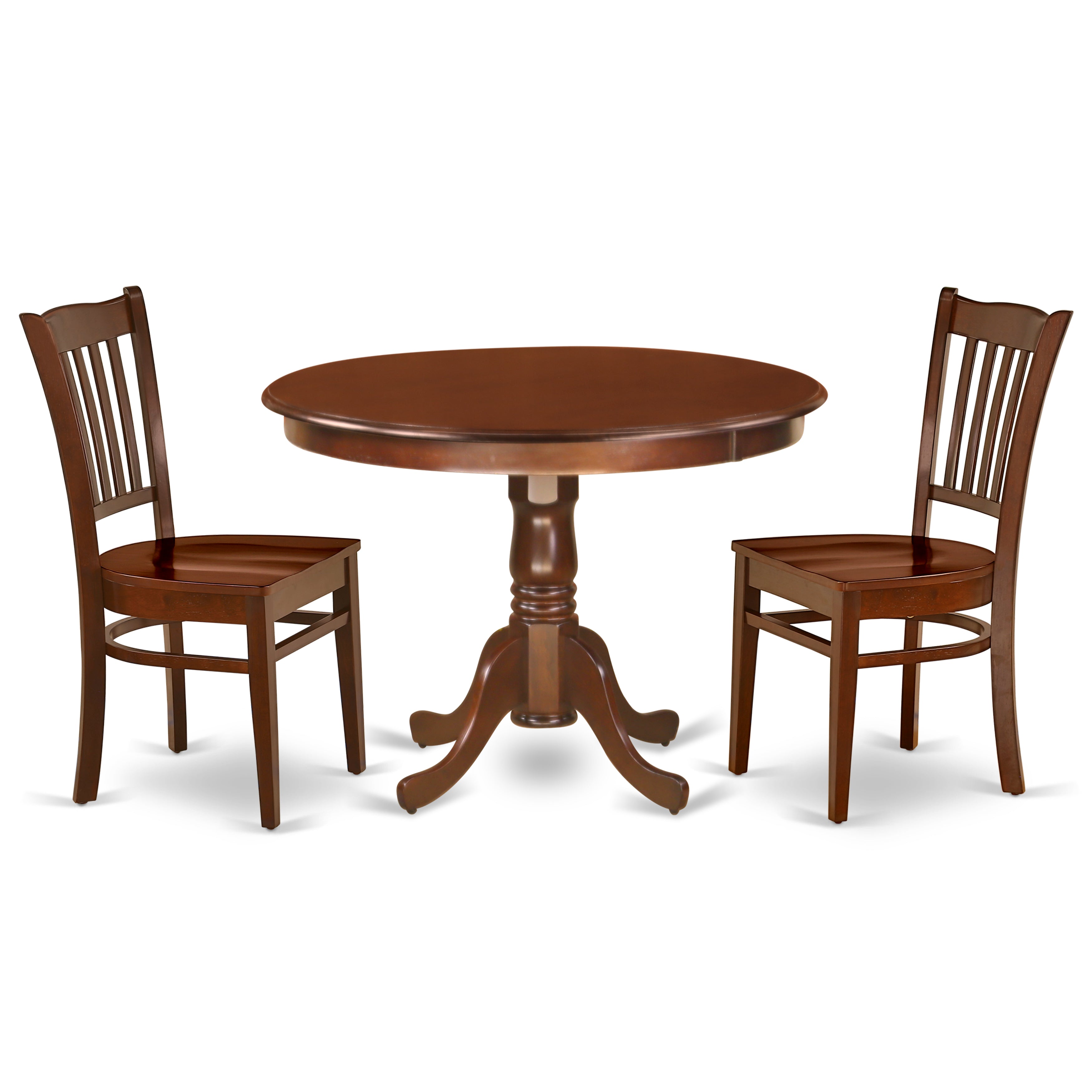 HLGR3-MAH-W 3Pc Rounded 42" Kitchen Table And A Pair Of Wood Seat Dining Chairs