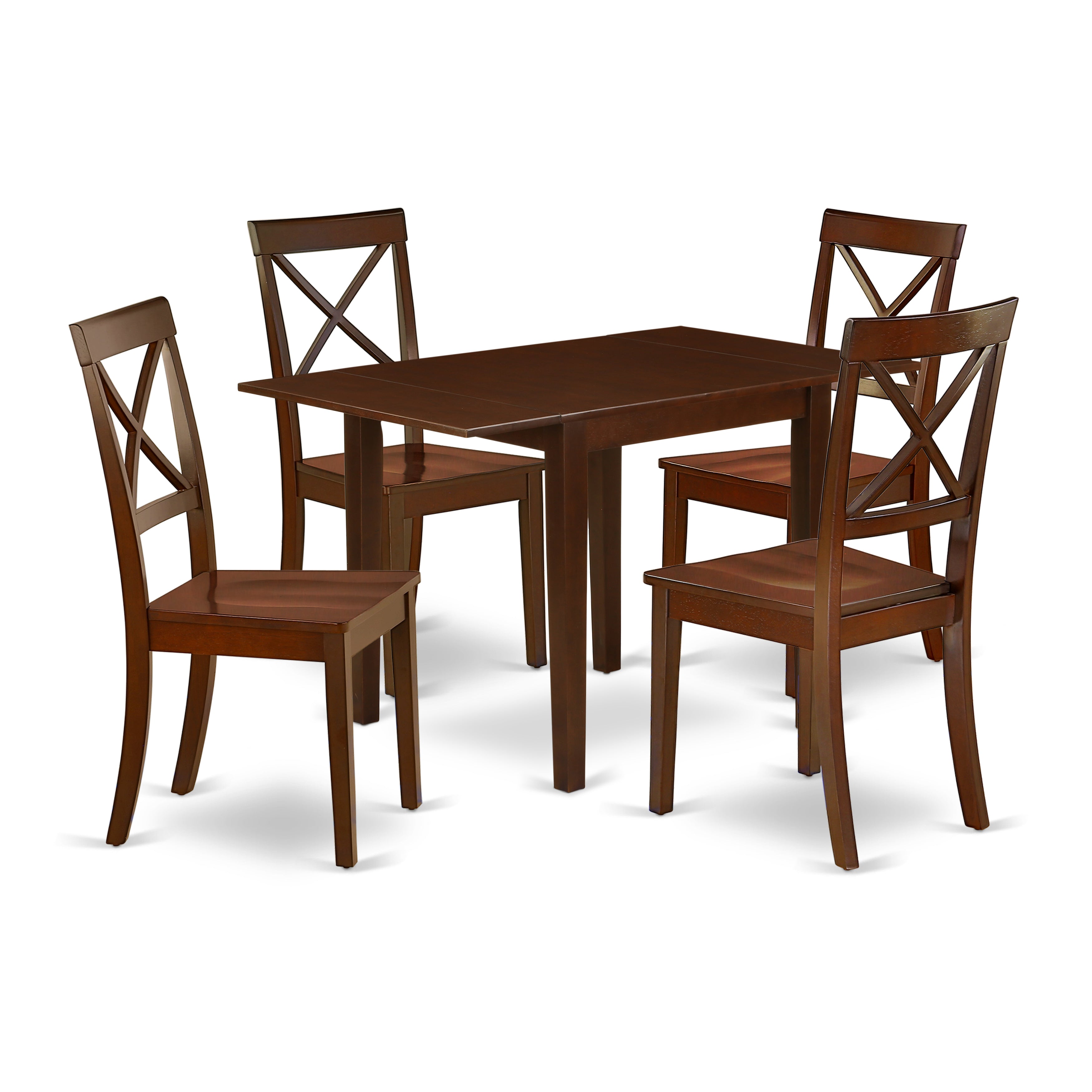 East West Furniture NDBO5-MAH-W Modern Dining Table Set 5 Pc- 4 Fabulous Wooden Chairs and an Eye-Catching Dining Table - Mahogany Finish Hardwood Chair Seat - Mahogany Finish Solid wood Structure.