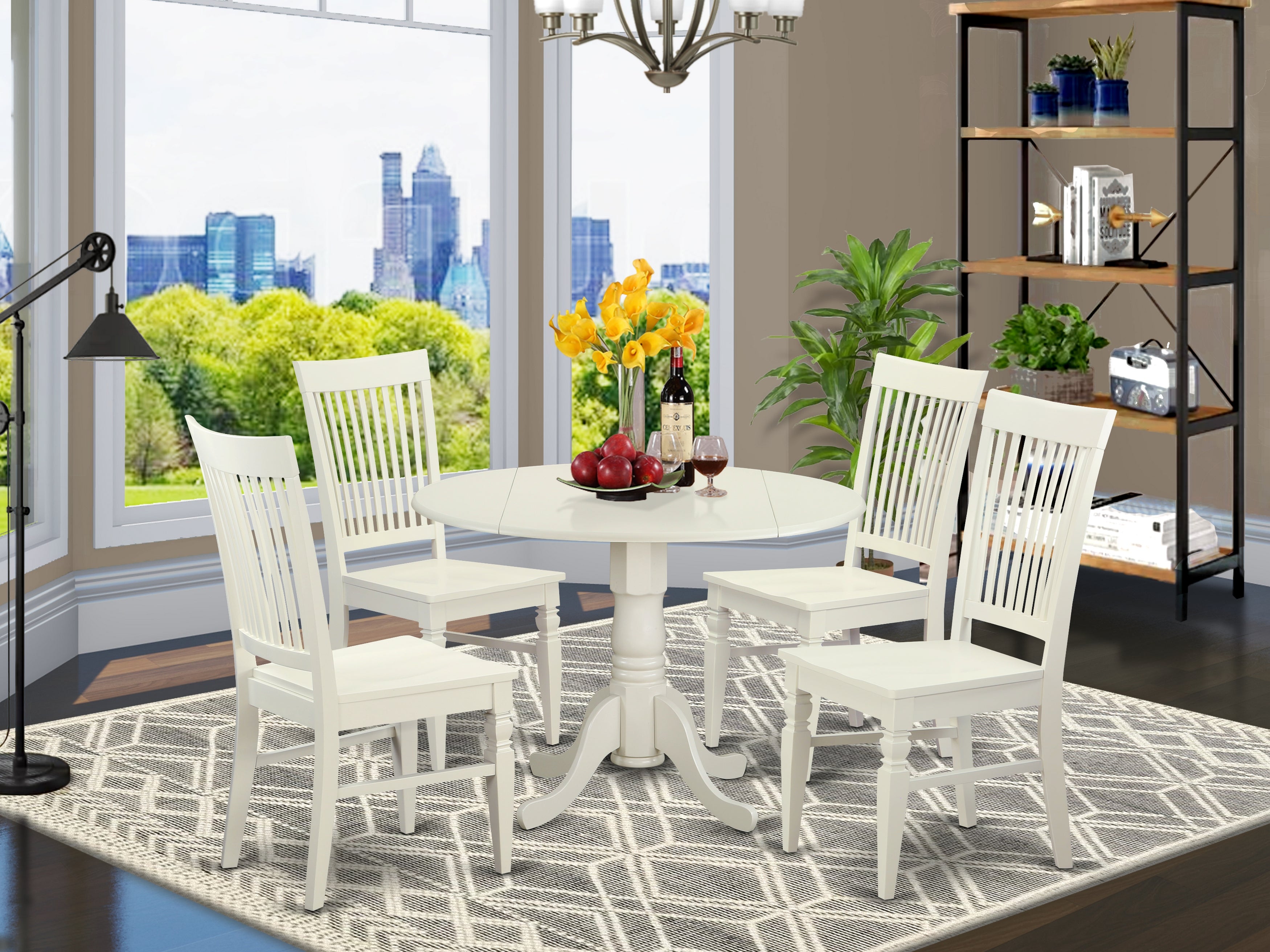 DLWE5-WHI-W 5 PC Kitchen Table set for 4-Kitchen dinette Table and 4 Dining Chairs