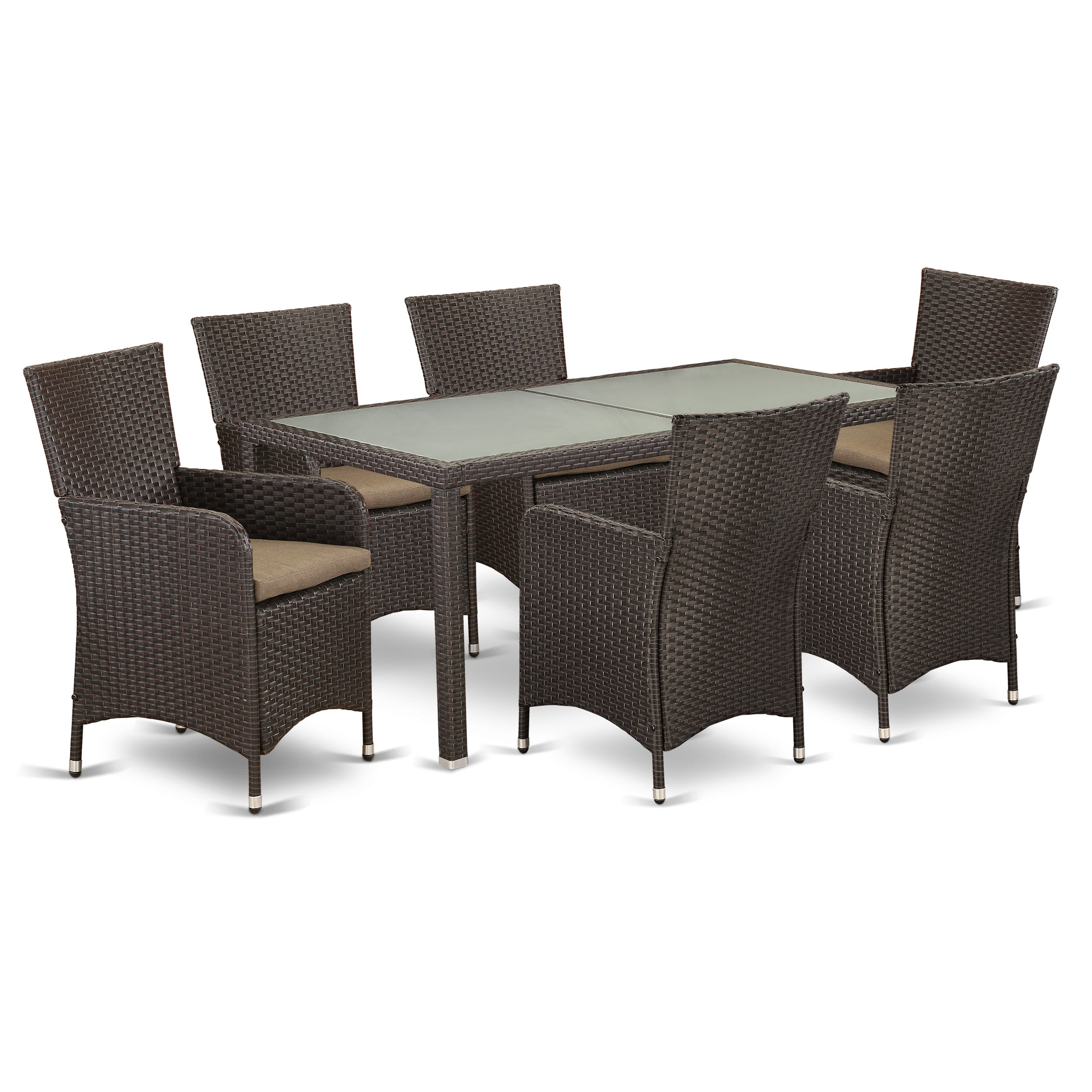 LULU7-63S 7 pc Outside Patio Wicker Dining Set for 6 in Dark Brown Finish