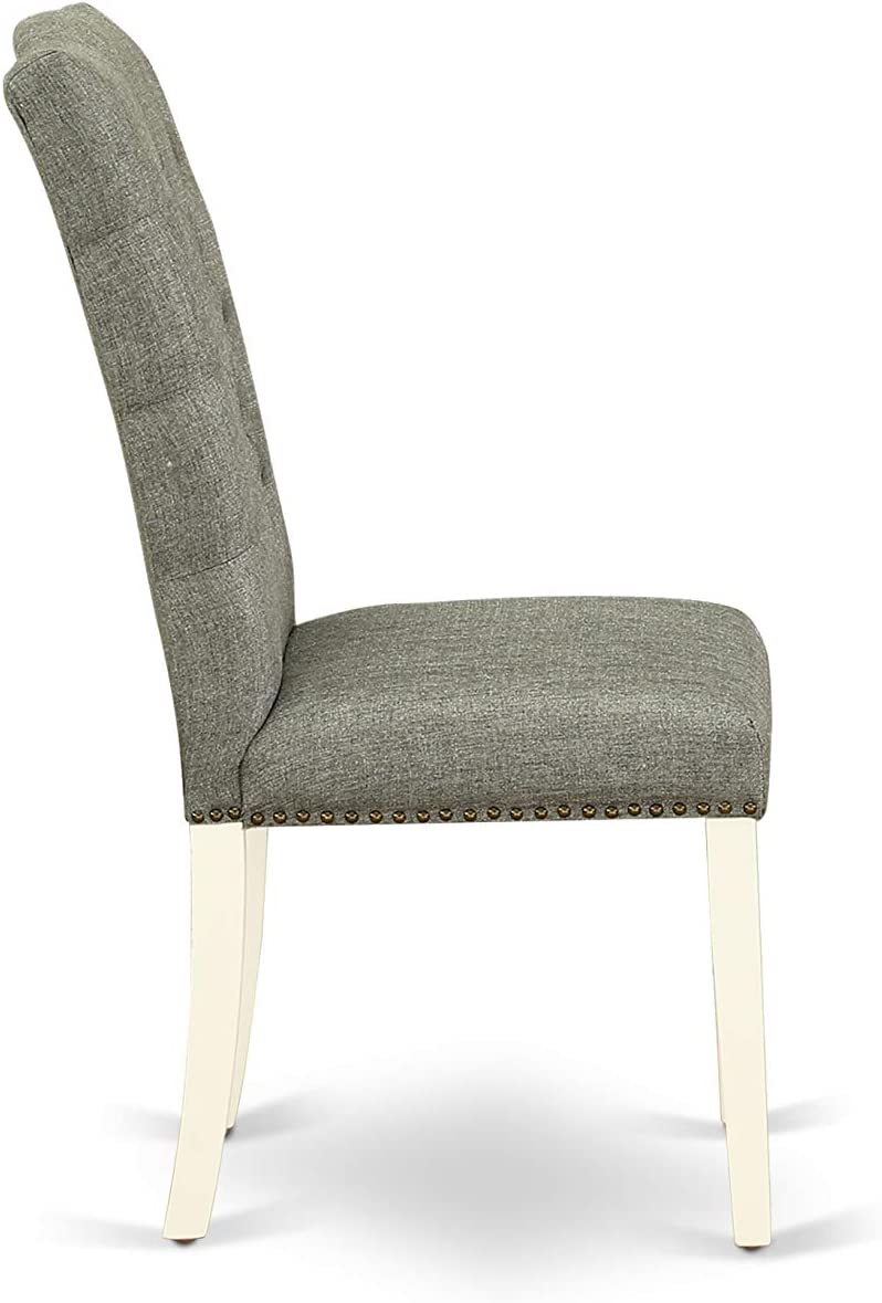 5 Pc Round Linen 42" White Drop Leaf Dining Table and 4 Parson Chairs in grey