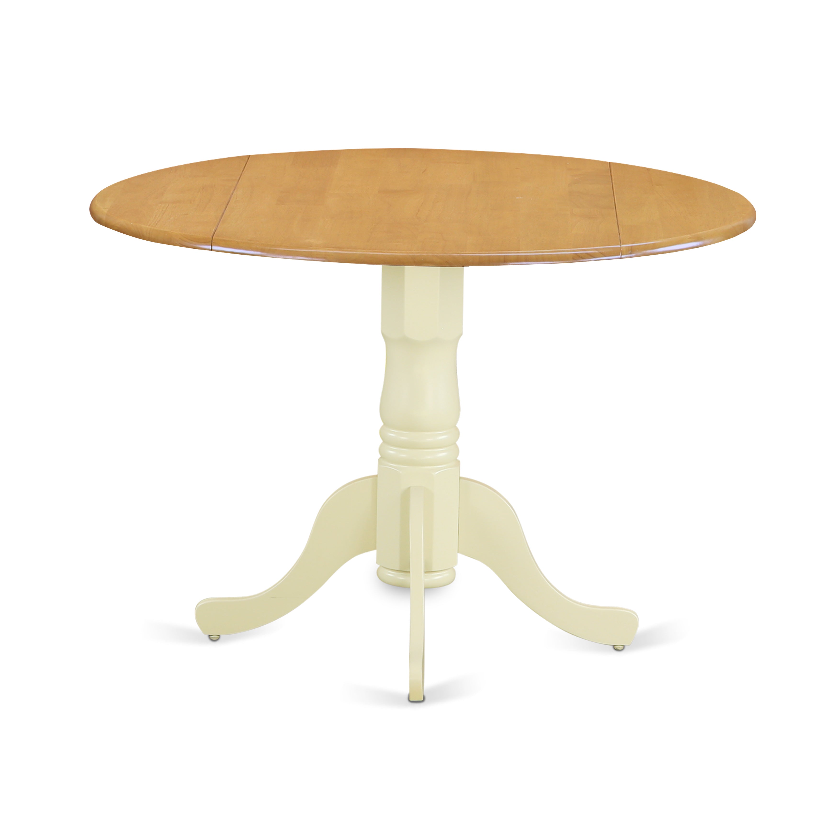 DLT-OMK-TP Dublin Round Table with two 9" Drop Leaves - Oak and Buttermilk Finish