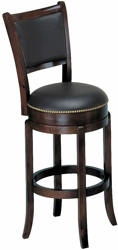 Espresso Wood 45"H High Back Upholstered Swivel Bar Stool