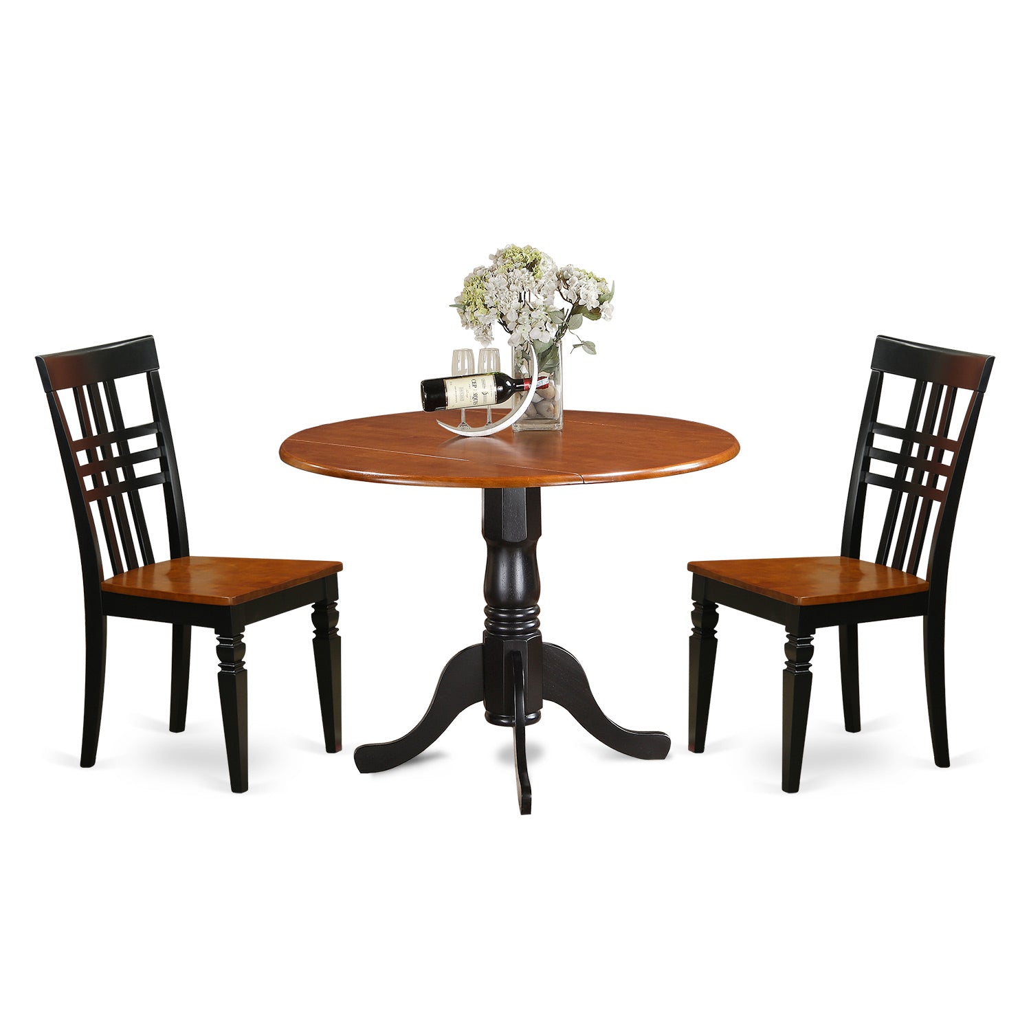 DLLG3-BCH-W 3 Pc Dining room set with a Dining Table and 2 Kitchen Chairs in Black and Cherry