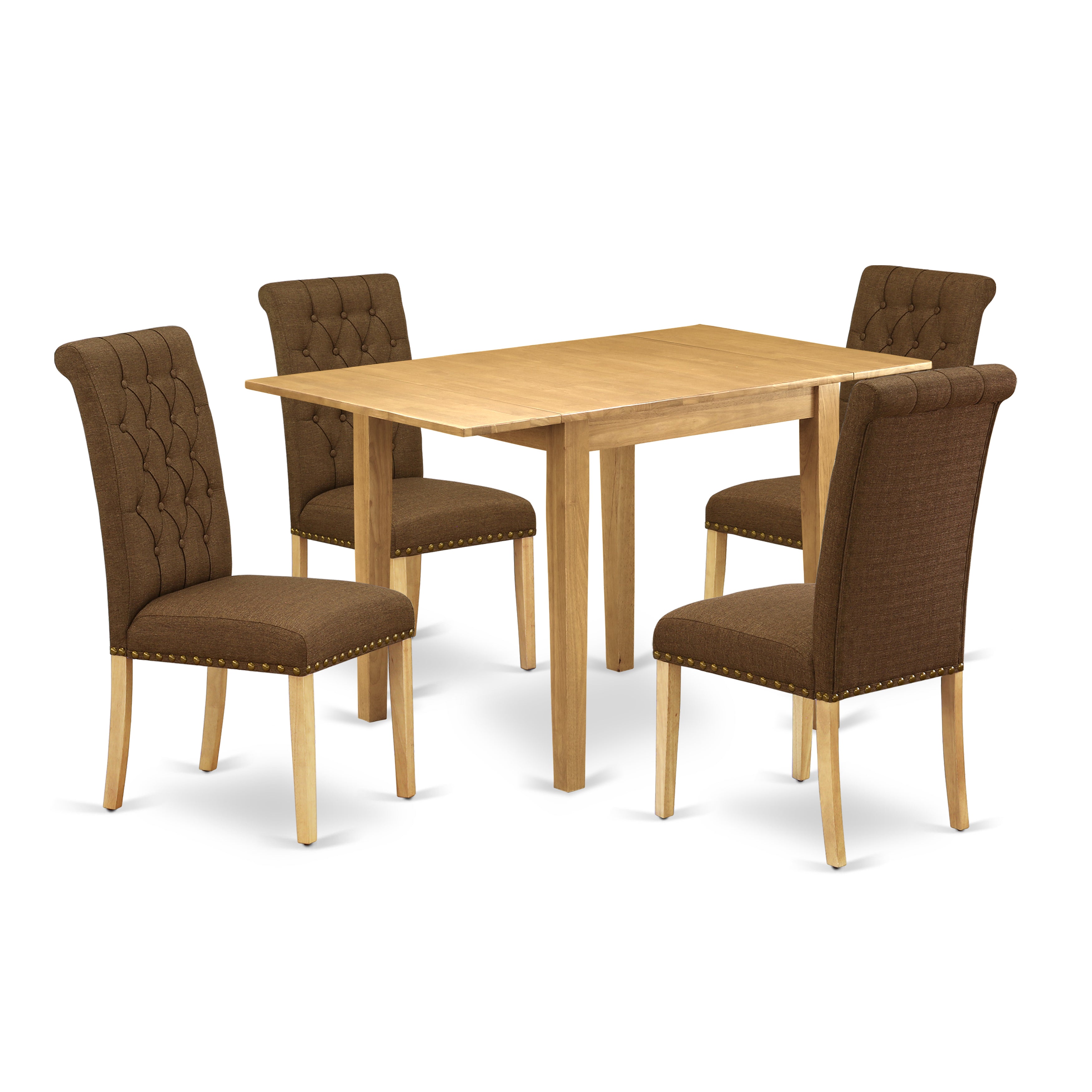 East West Furniture NDBR5-OAK-18 Dining Table Set 5 Pc - 4 Parson Chairs and a Dining Table - Oak Finish Hardwood - Brown Color Linen Fabric