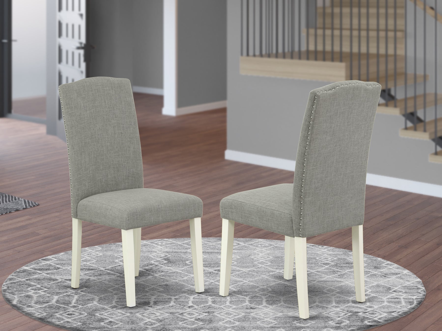 ENP2T06 Encinal Parson Chair With Linen White Leg And Linen Fabric Dark Shitake