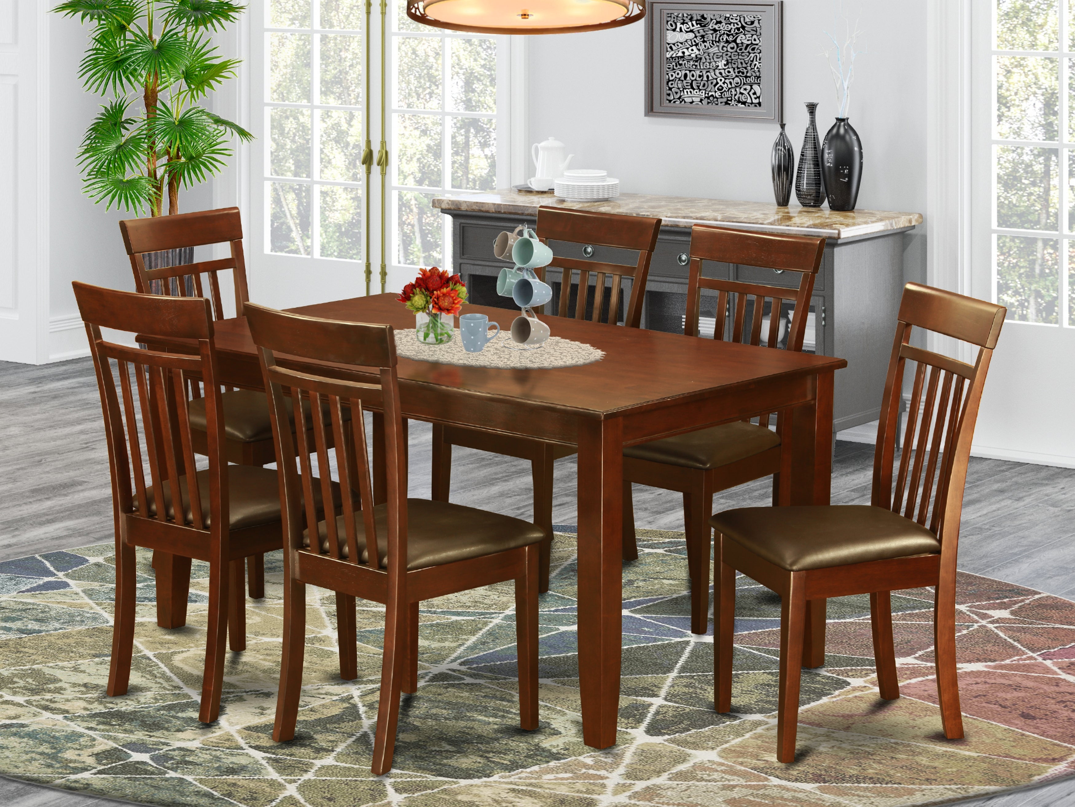DUCA7-MAH-LC 7 Pc formal Dining room set-Dining Table and 6 Dining Chairs