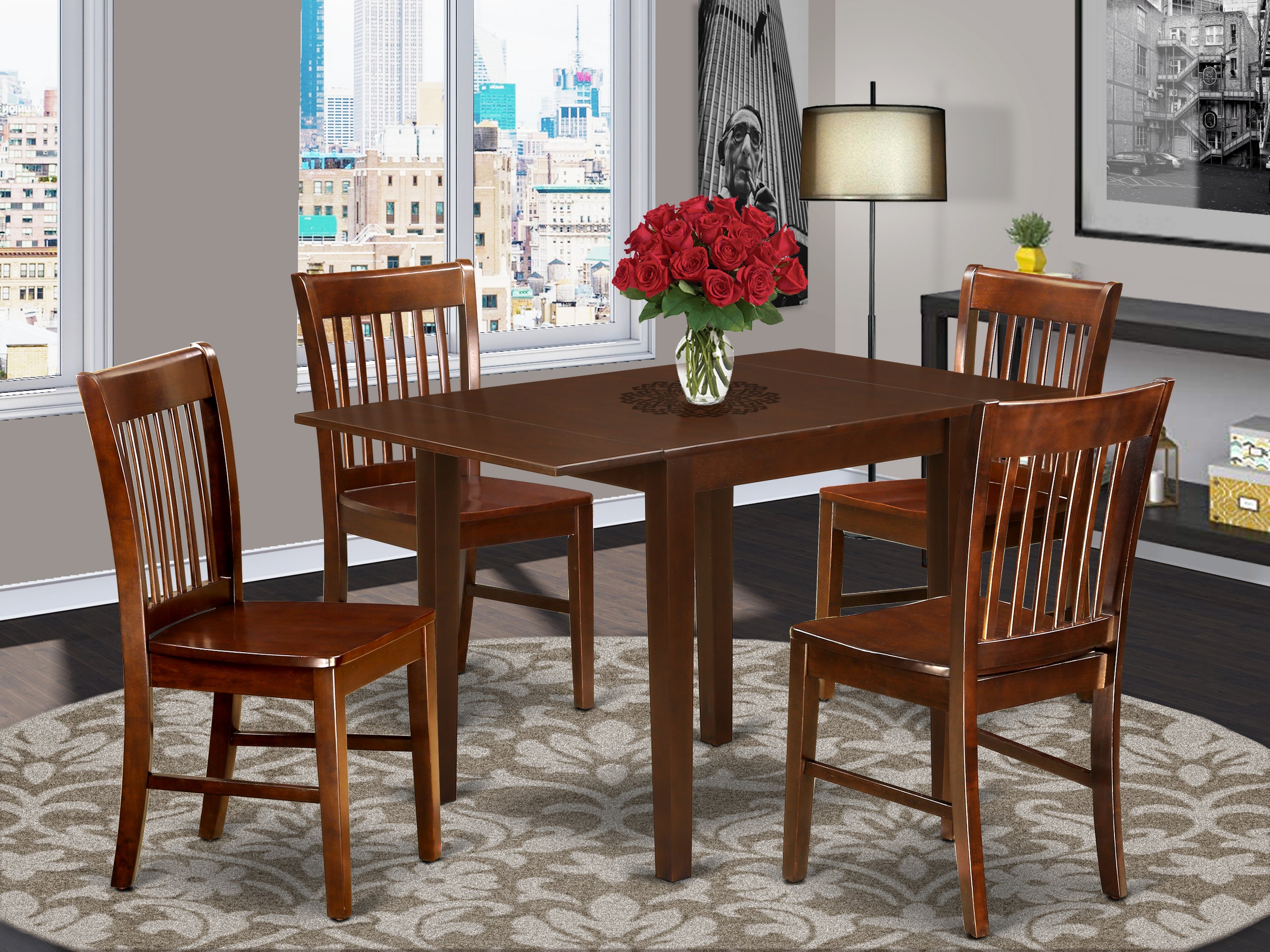 East West Furniture NDNO5-MAH-W 5Pc Dinette Set for Small Spaces Includes a Small Dining Table and 4 Wooden Dining Chairs with Hard Wood Seat and Slat back, Mahogany Finish