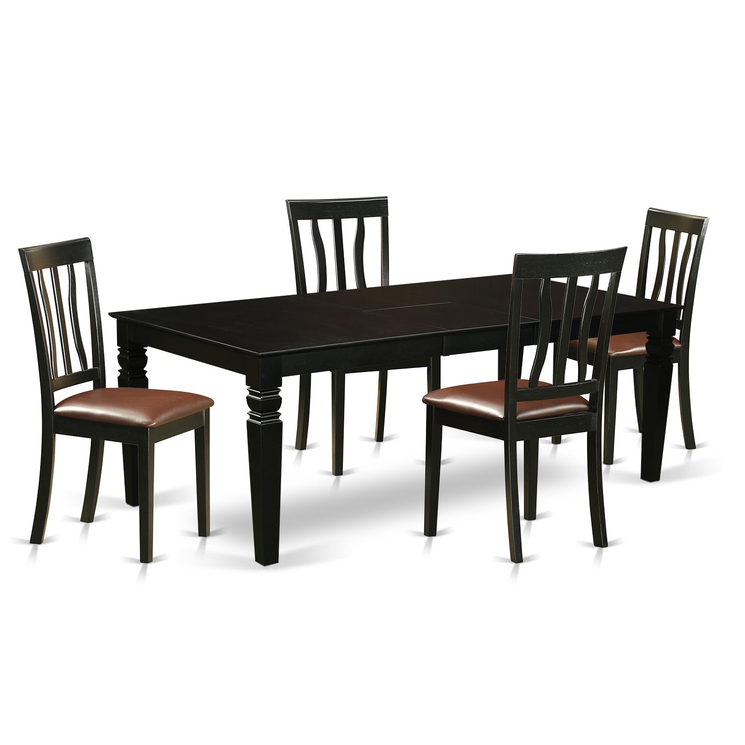 LGAN5-BLK-LC 5 Pc Kitchen table set with a Kitchen Table and 4 Leather Dining Chairs in Black