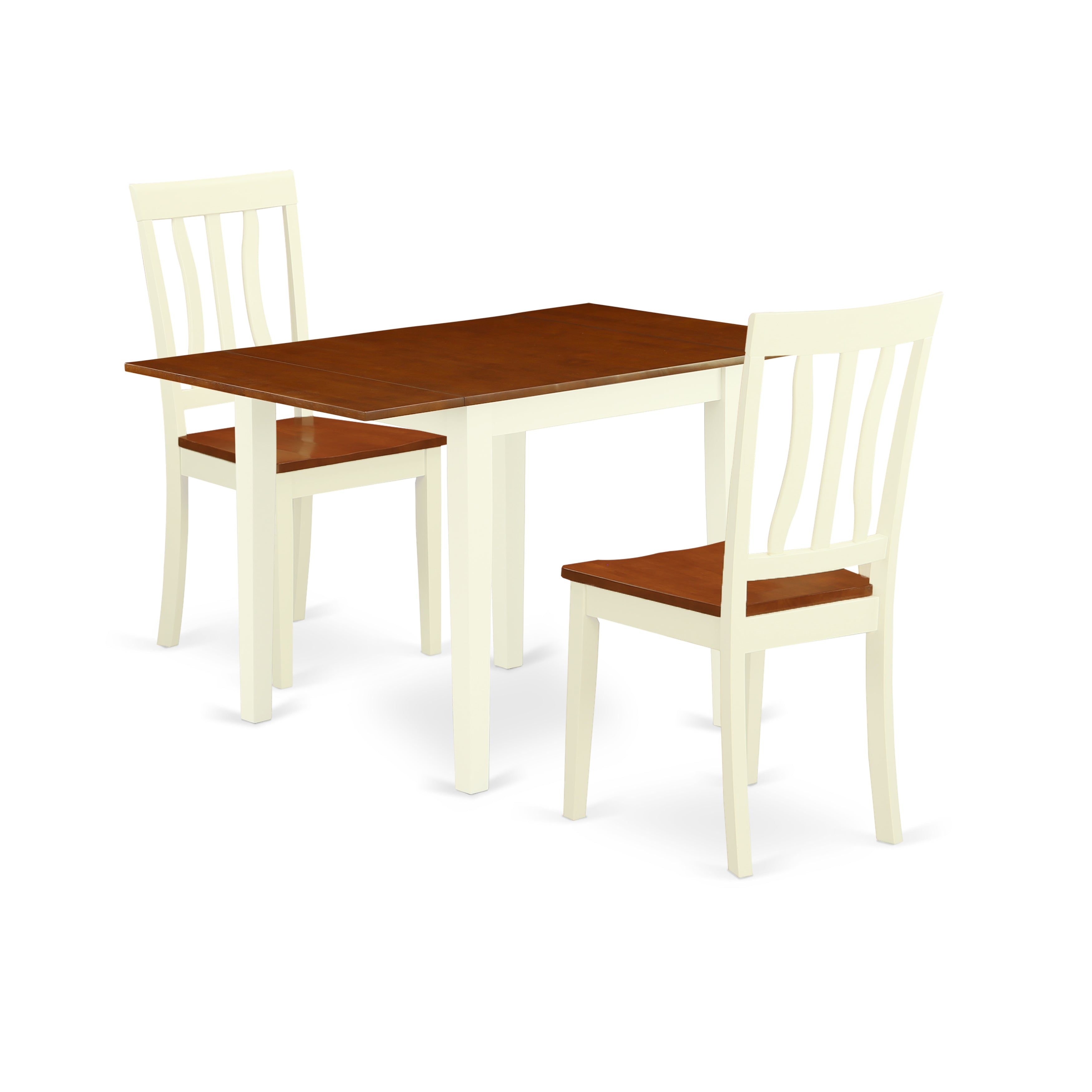 East West Furniture NDAN3-WHI-W Kitchen Table Set 3 Pc- 2 Great Dining Chairs and an elegant Wood Table - Cherry Finish Wooden Chair Seat and Table Top - Buttermilk Finish Wooden Frame.