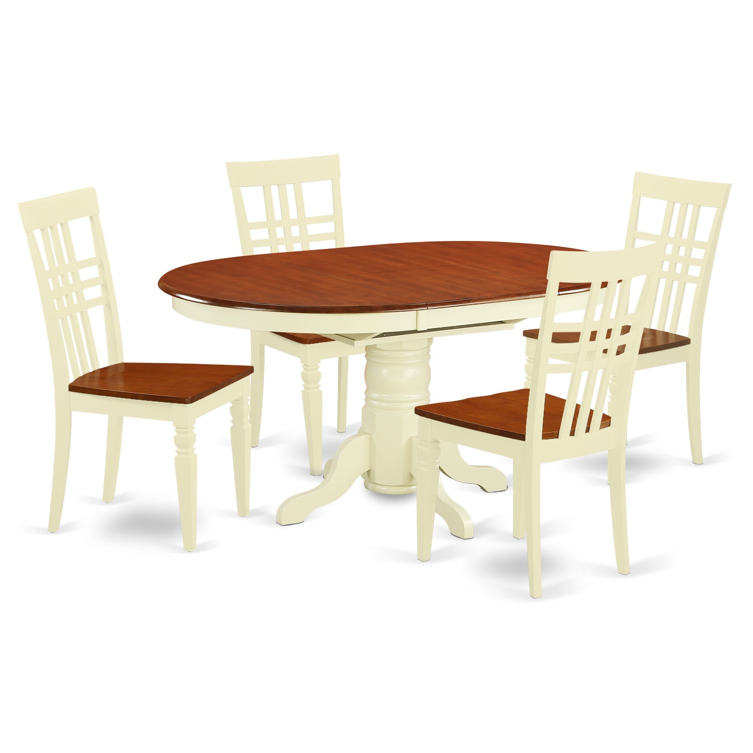 KELG5-BMK-W 5 PC Table and chair set with a Kenley Dining Table and 4 Kitchen Chairs in Buttermilk and Cherry