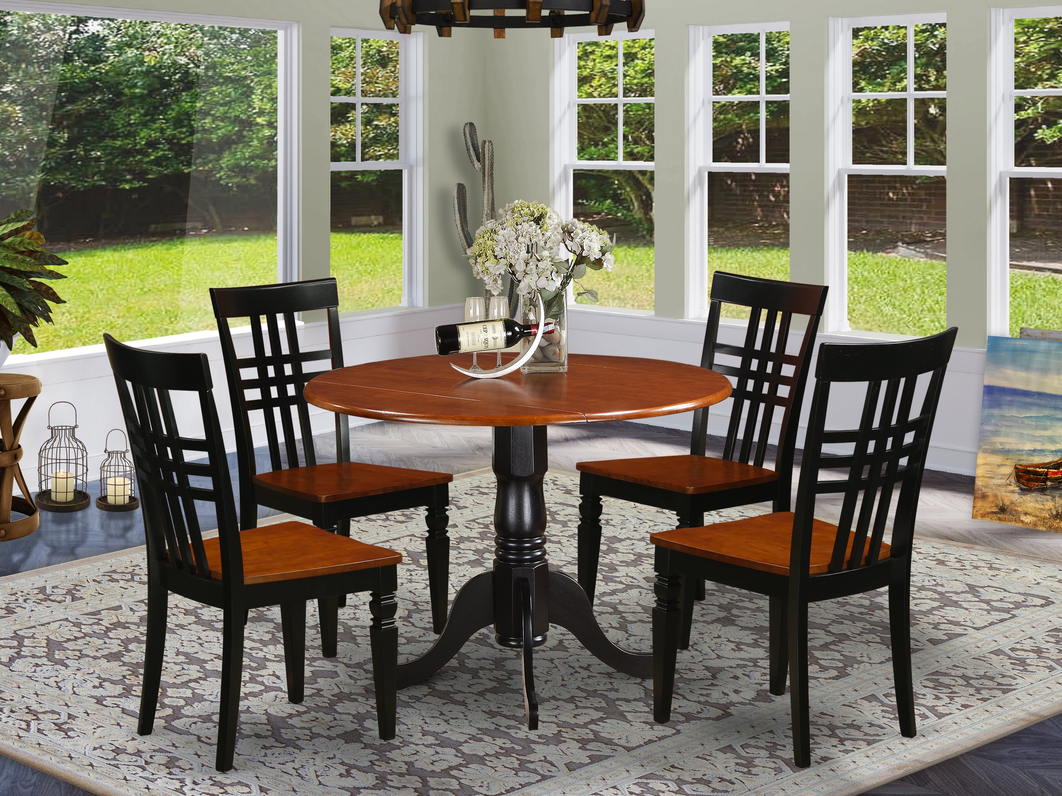 DLLG5-BCH-W 5 PC Dining room set with a Dining Table and 4 Dining Chairs in Black and Cherry