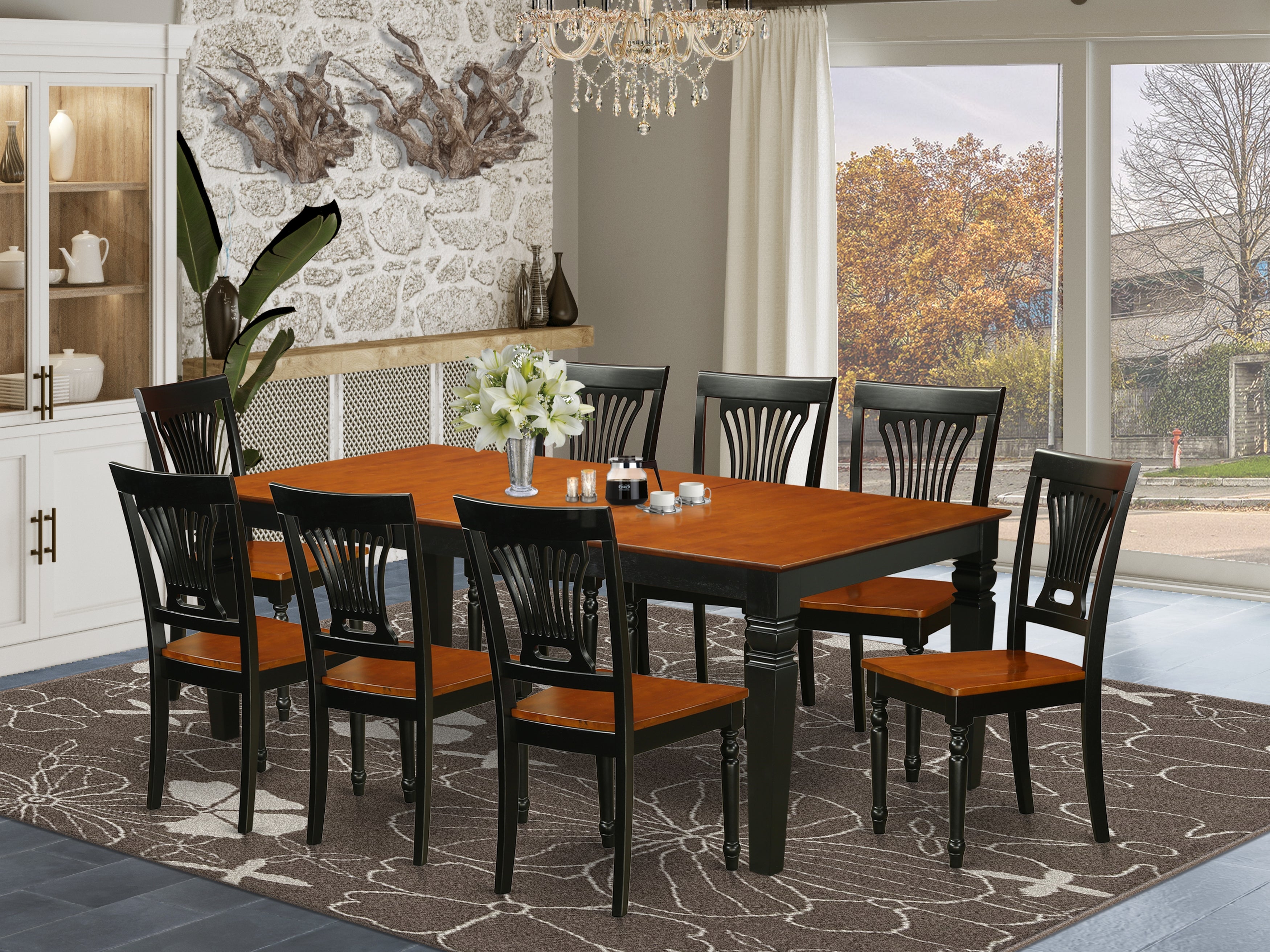 LGPL9-BCH-W 9 PC Table and chair set with a Table and 8 Dining Chairs in Black and Cherry