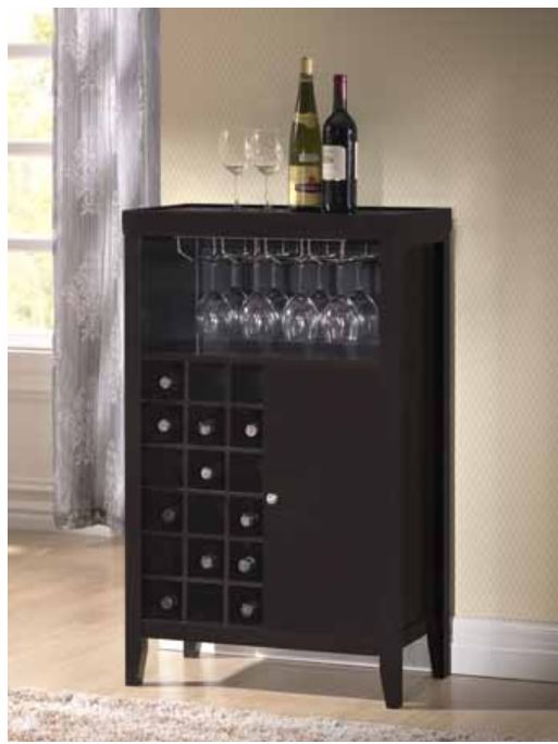Wine Bar Cabinet with wine Rack, Glass holder and storage compartment in Espresso