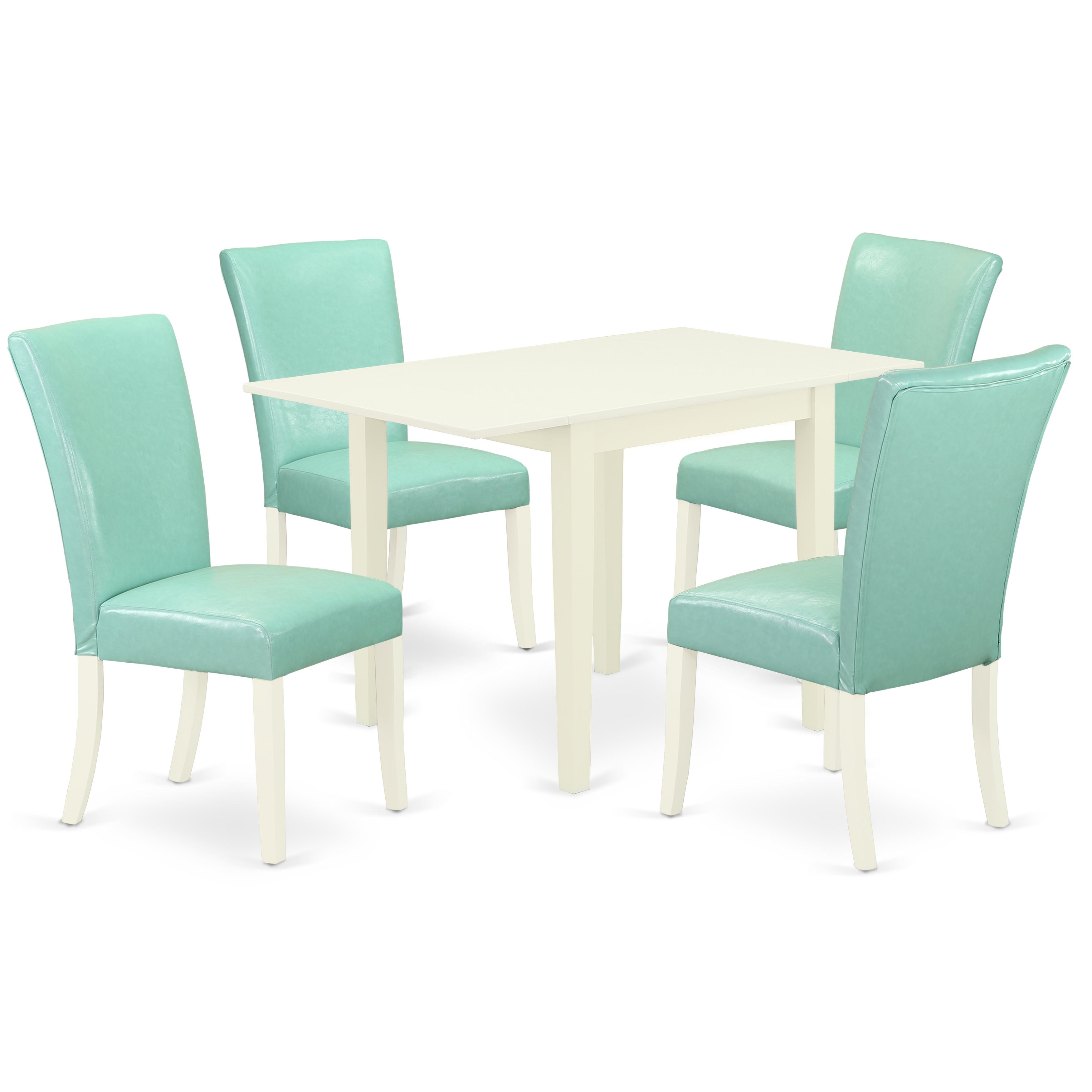 East West Furniture NDAL5-LWH-57 Wooden Dining Table Set 5 Pc - 4 Parson Dining Chairs and a dining Room Table - Linen White Finish Hardwood - Pond Color Pu Leather