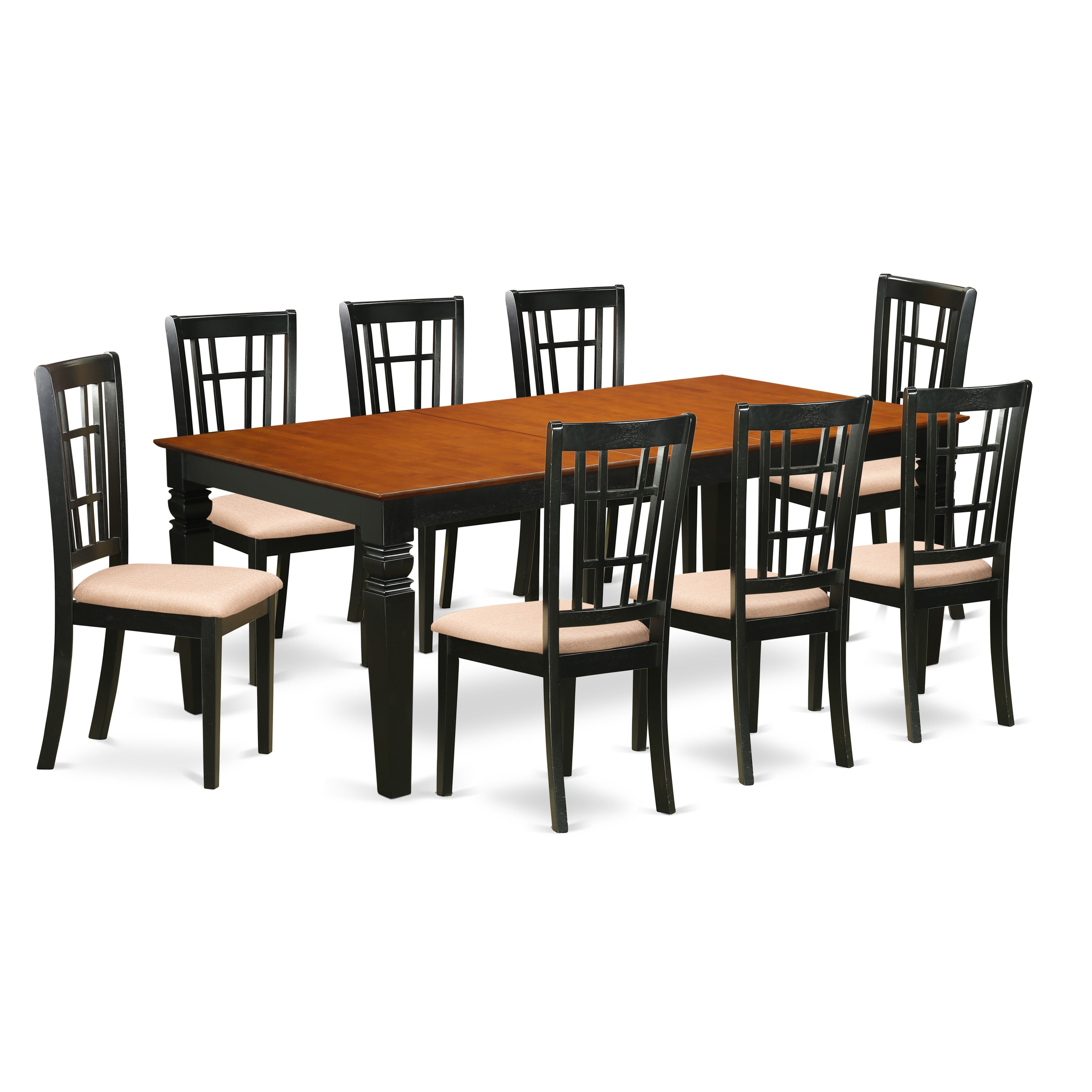LGNI9-BCH-C 9 PC Kitchen Table set with a Dining Table and 8 Kitchen Chairs in Black and Cherry
