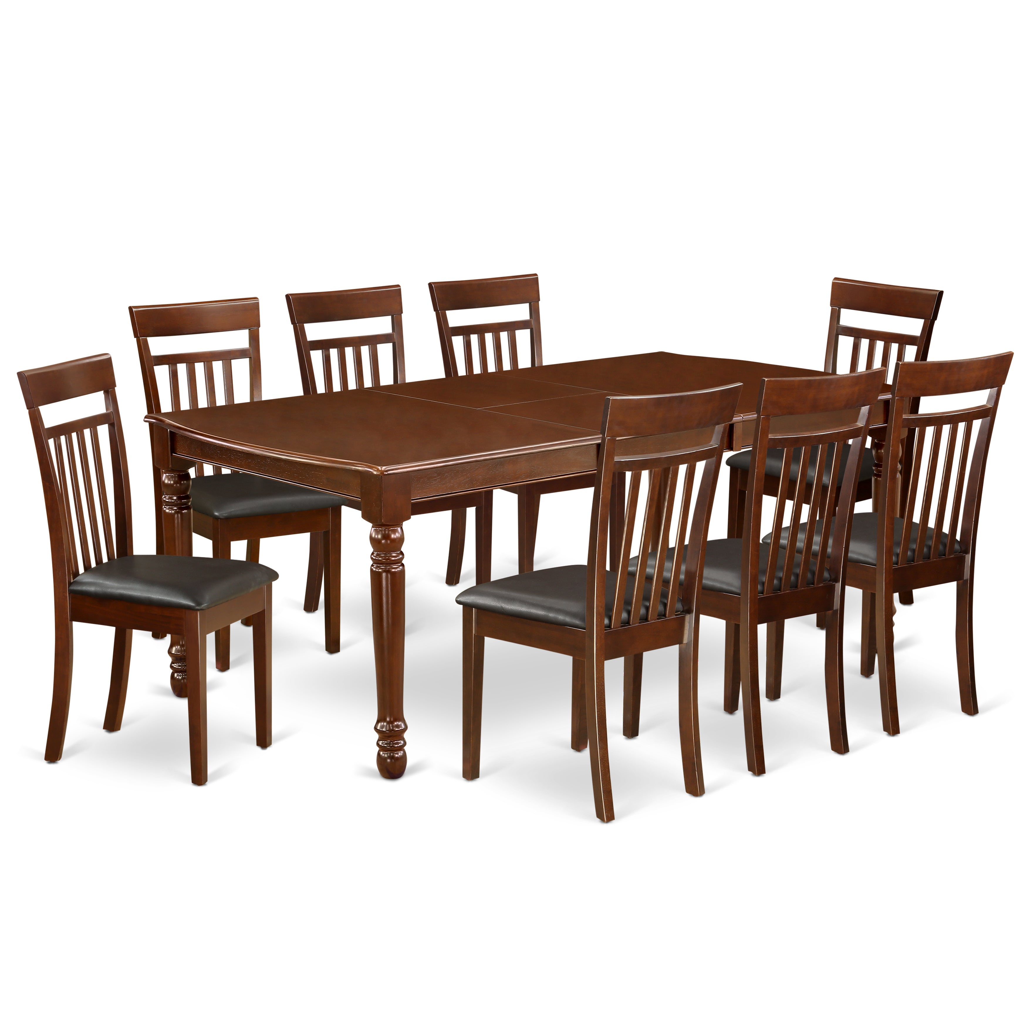 DOCA9-MAH-LC 9Pc Rectangular 60/78" Dining Table With 18 In Self Storing Butterfly Leaf And 8 Faux Leather Seat Chairs