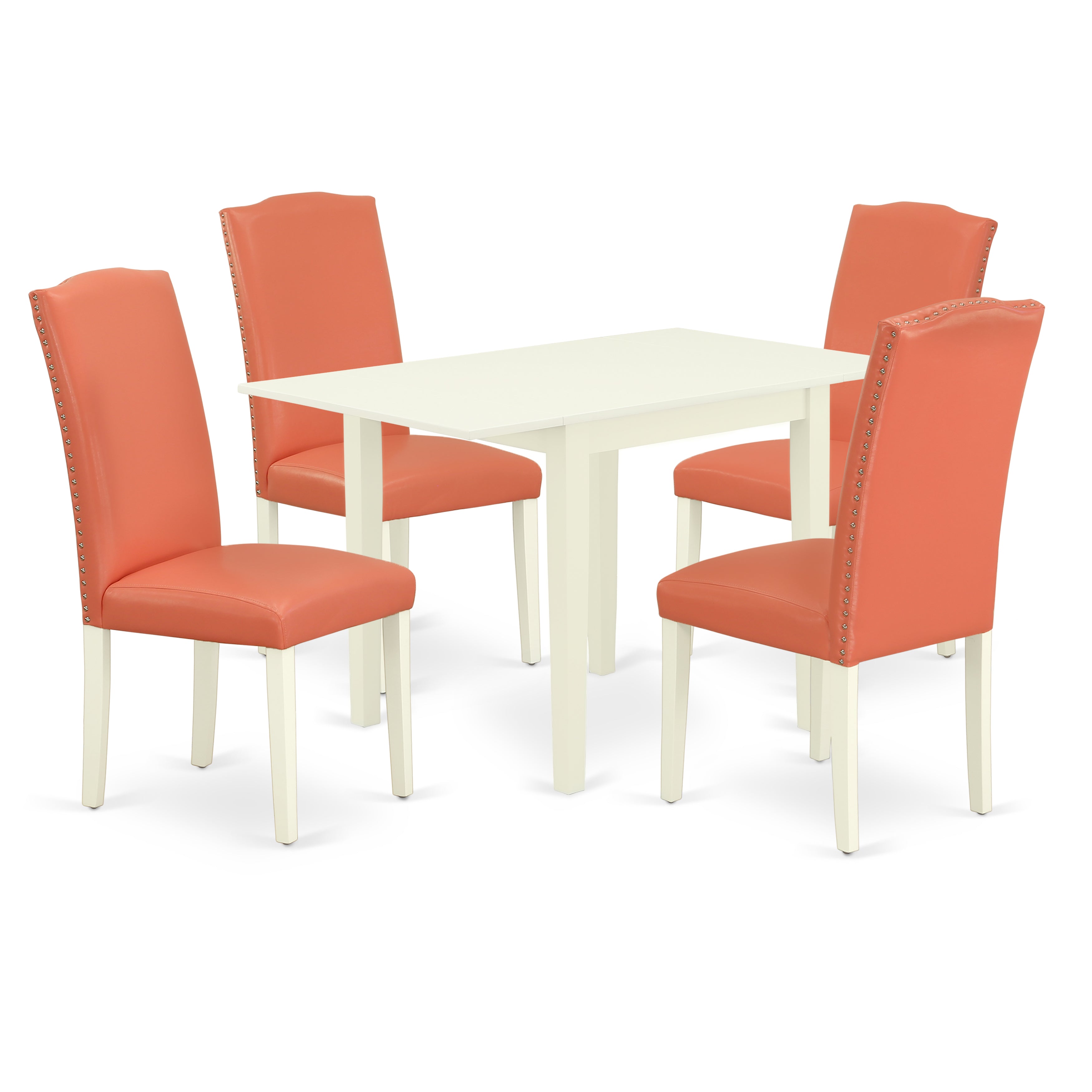 East West Furniture NDEN5-LWH-78 Dining Room Table Set 5 Pcs – Four Dining Room Chairs and a Wooden Table - Linen White Finish Hardwood - Pink Flamingo Color Pu Leather