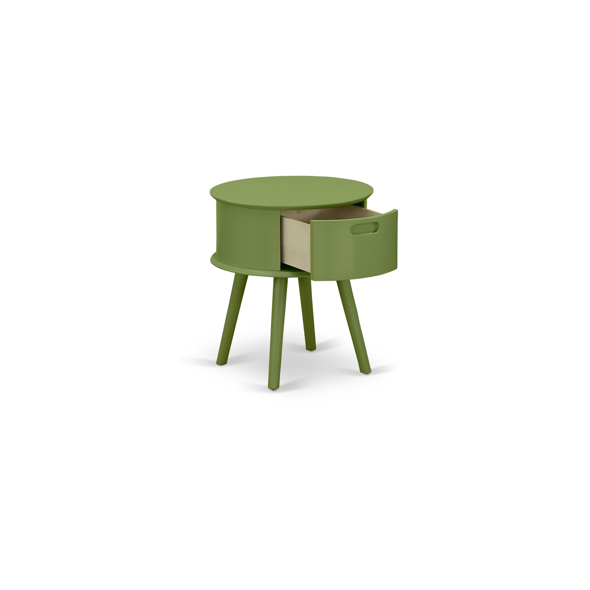 Gordon Round Night Stand End Table With Drawer in Clover Green Finish