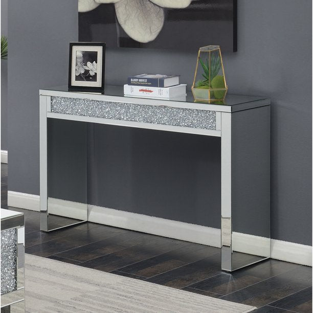 Layton Rectangular Sofa Table Silver And Clear Mirror