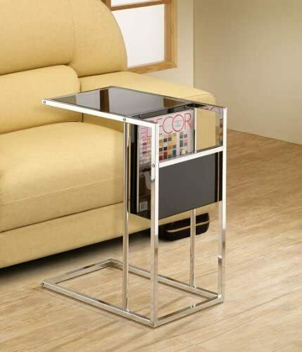 Modern Styling Black and Chrome Finish Chair Side End Table with Magazine Rack