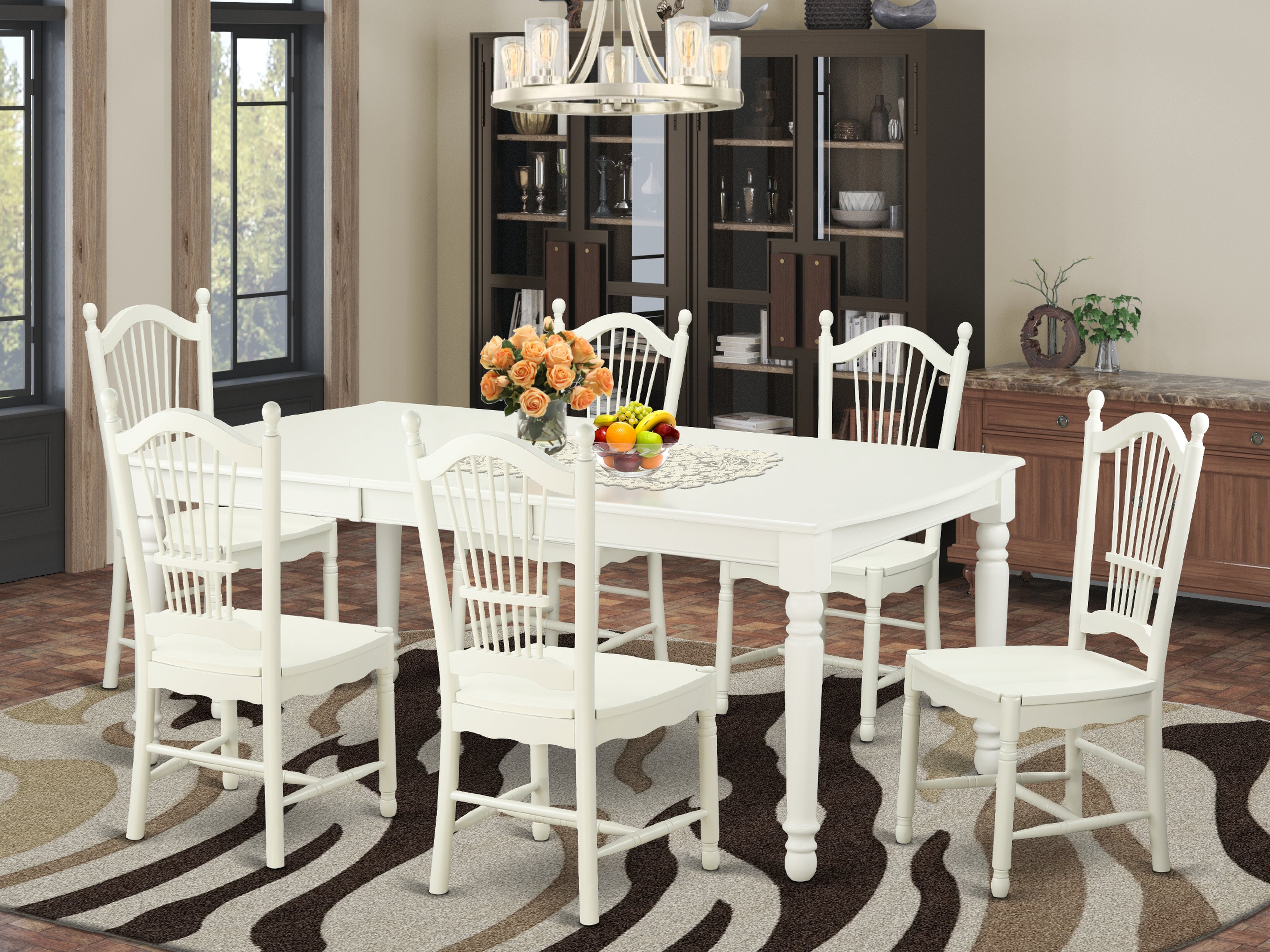 DOVE7-LWH-W Dining room sets for 6 -Kitchen dinette Table and 6 Kitchen Chairs