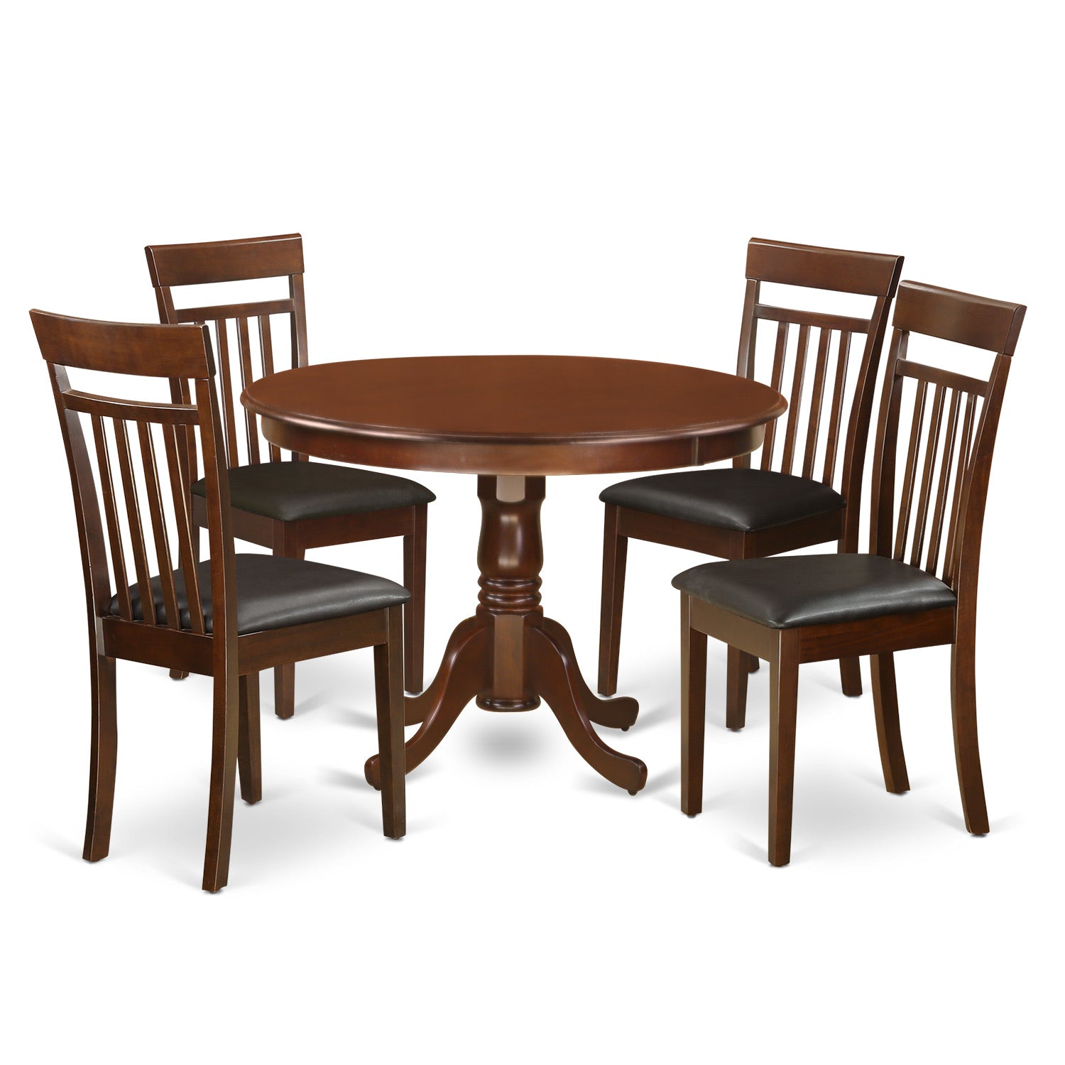 HLCA5-MAH-LC 5 Pc set with a Round Table and 4 Leather Dinette Chairs in Mahogany