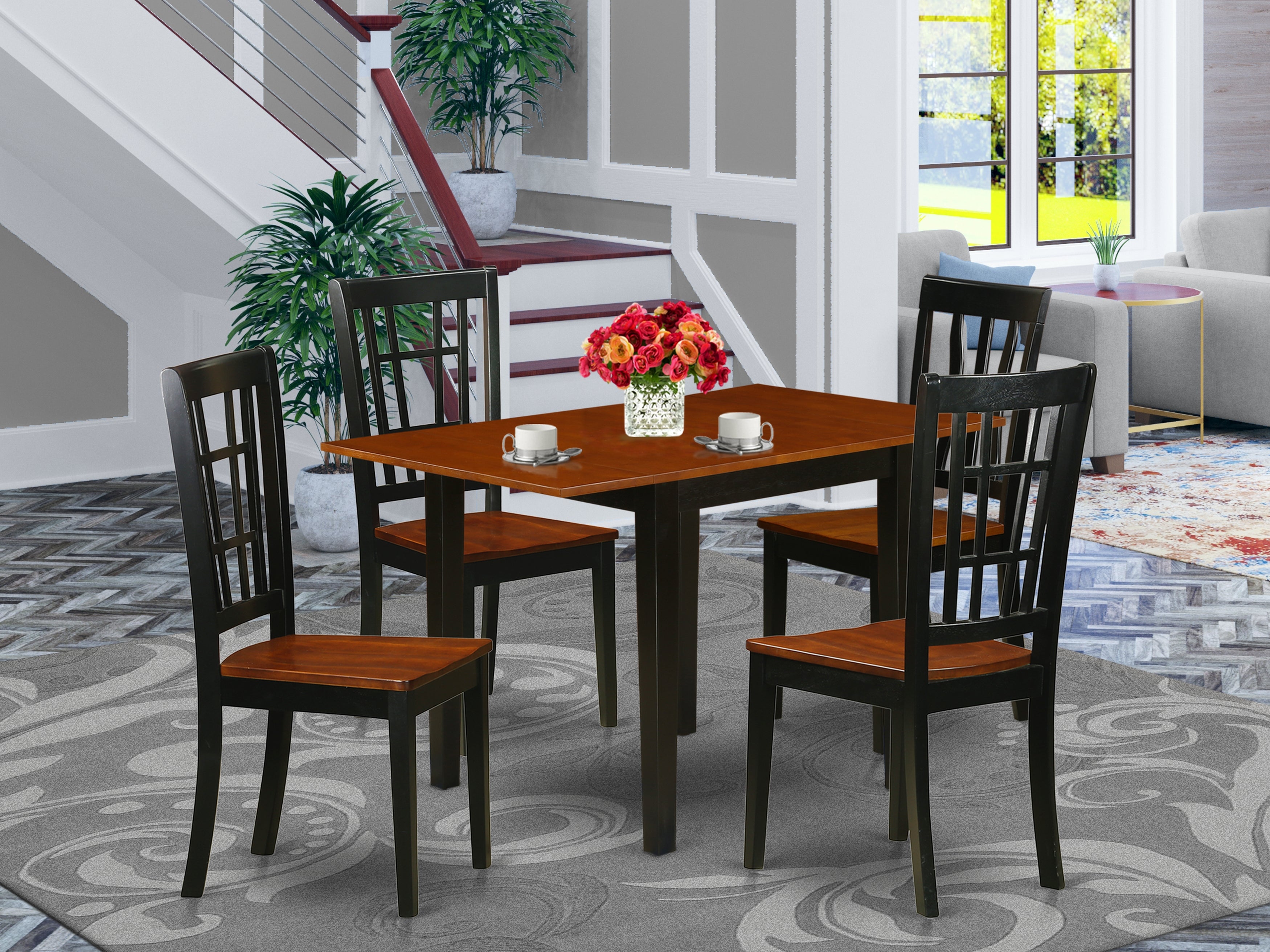 East West Furniture NDNI5-BCH-W 5Pc Modern Dining Table Set Features a Rectangular Table and 4 Kitchen Chairs with Asian Hardwood Seat and Panel Back, Black and Cherry Finish