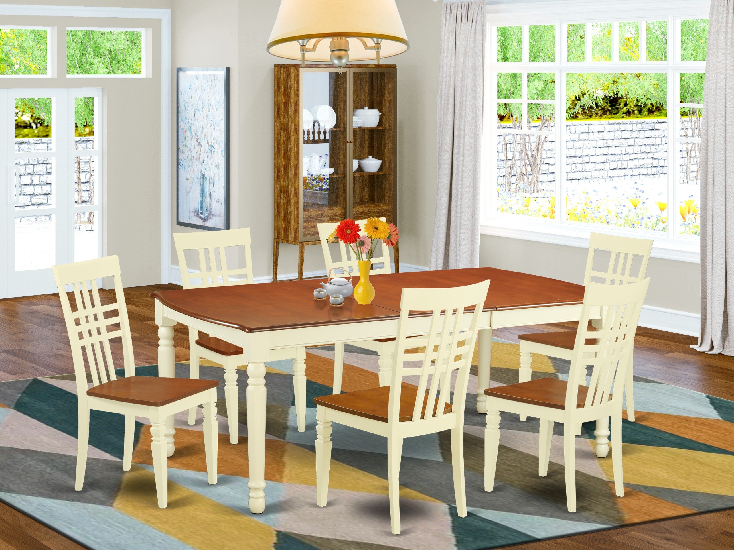 DOLG7-BMK-W 7 PC Kitchen Tables and chair set with a Dining Table and 6 Dining Chairs in Buttermilk and Cherry