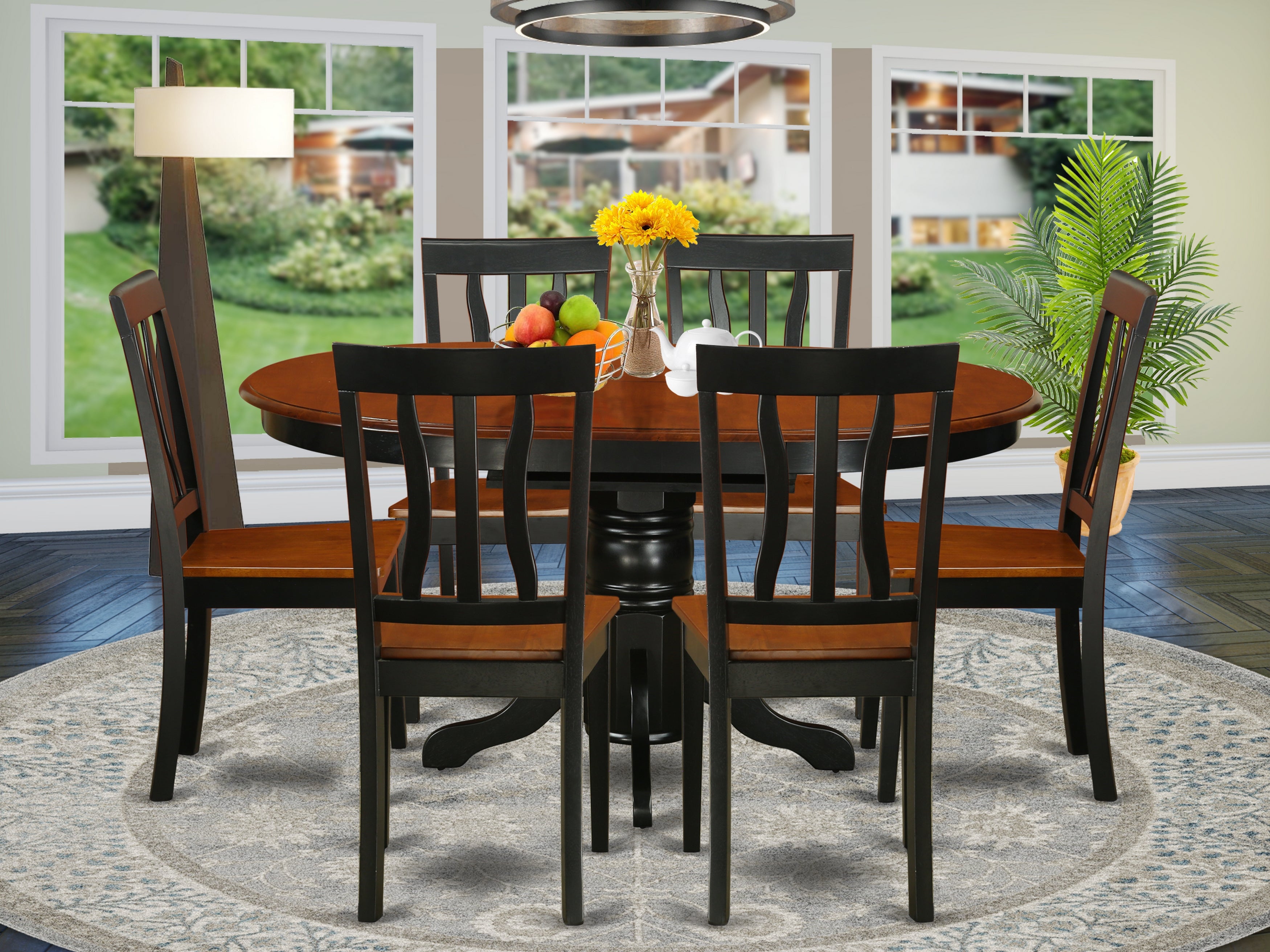 AVAT7-BLK-W 7 Pc Dining room set-Oval Table with Leaf and 6 Dining Chairs