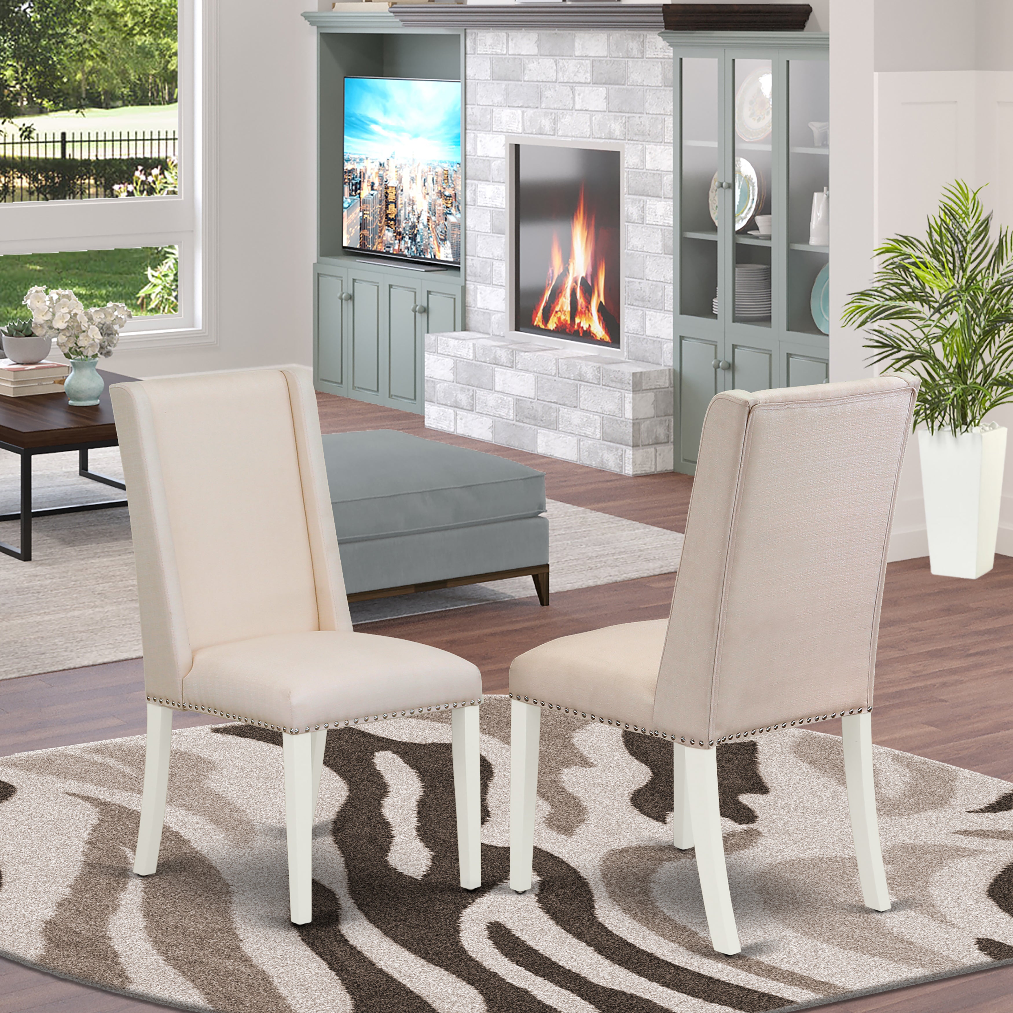 Florence Parson Chair with Linen White Finished Leg and Cream Fabric Color