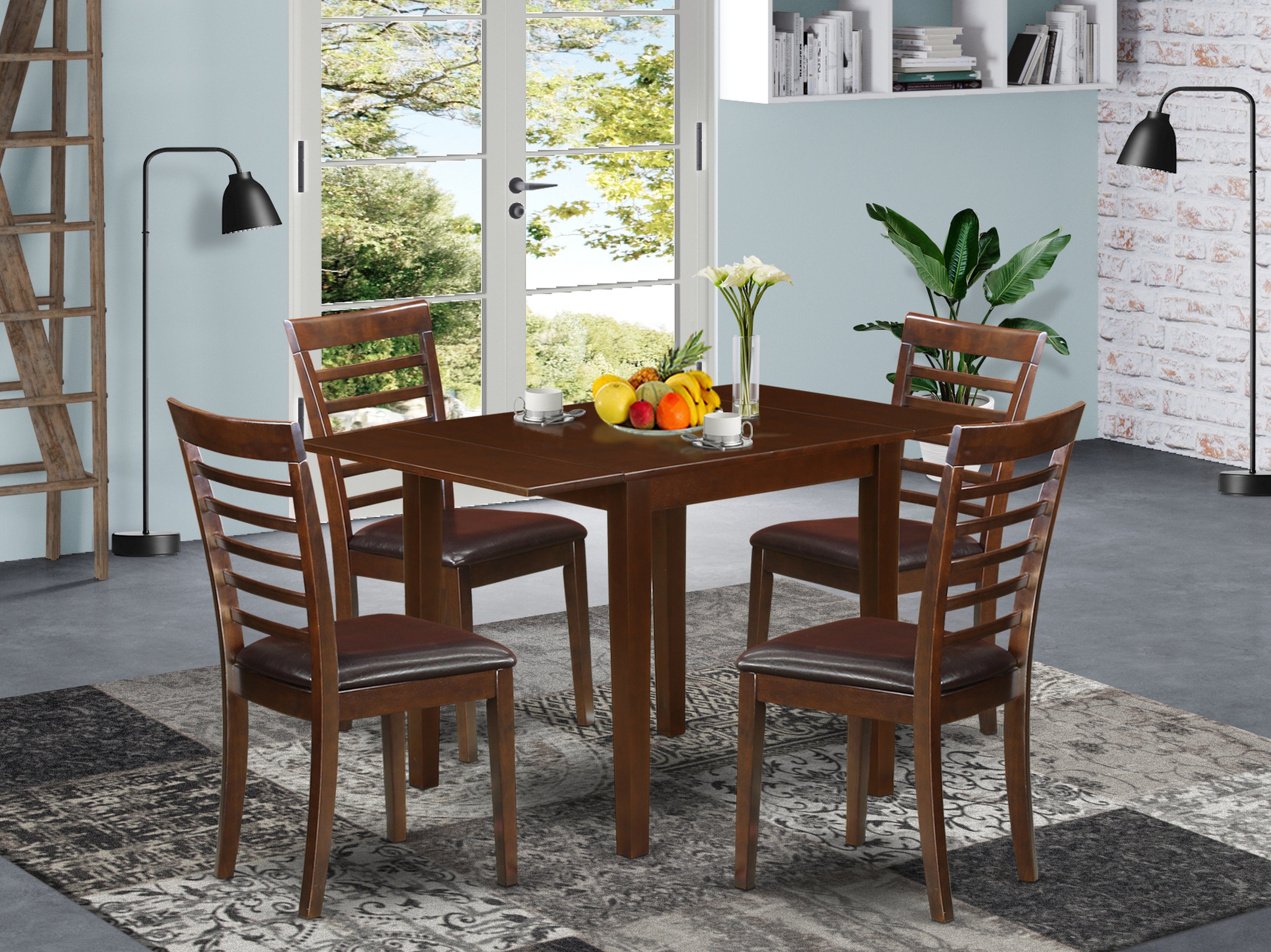 East West Furniture NDML5-MAH-LC 5Pc Modern Dining Table Set Consists of a Kitchen Table and 4 Dinette Chairs with Faux Leather Seat, Mahogany Finish