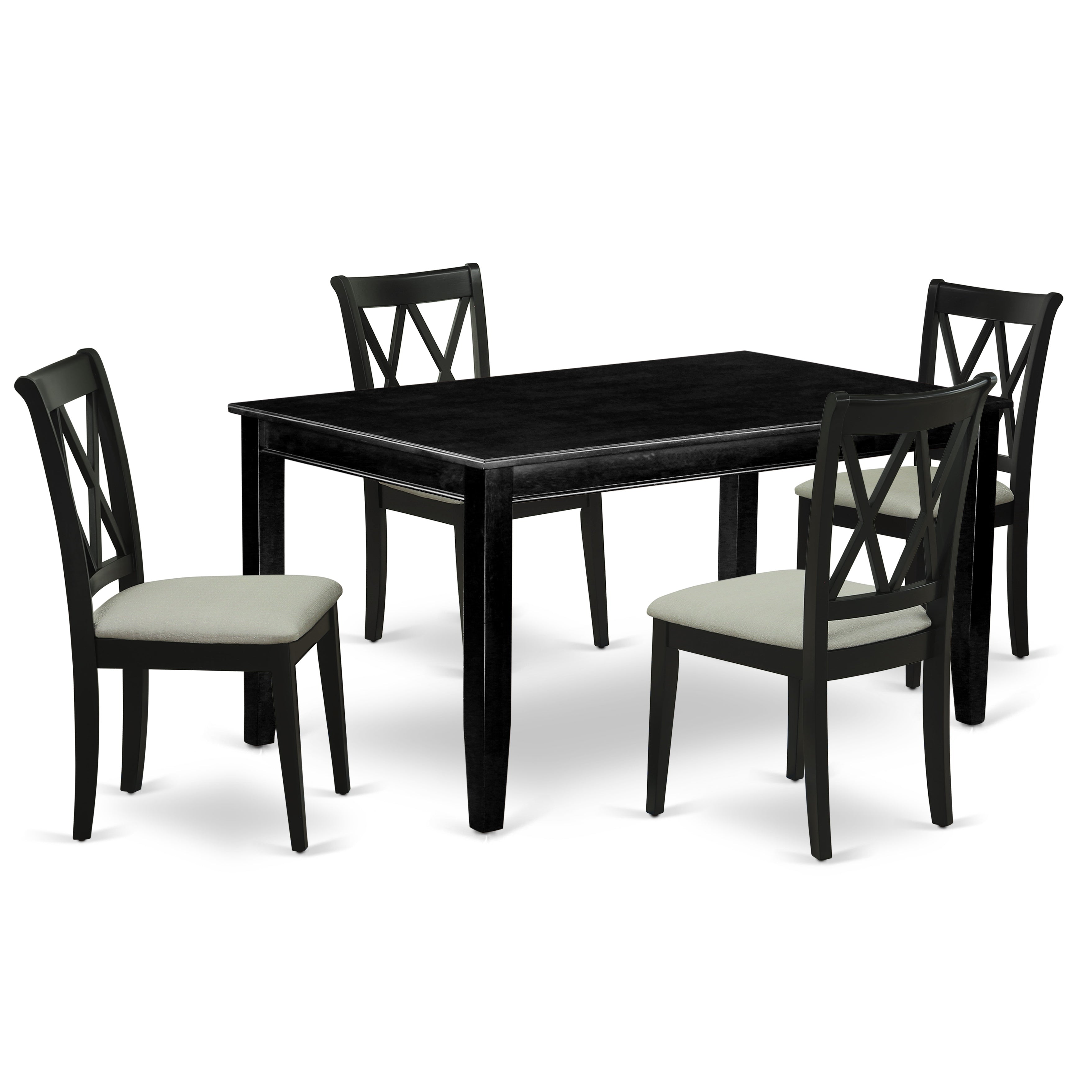 DUCL5-BLK-C 5Pc Dining Set Includes a Rectangle Dining Table and Four Double X Back Microfiber Seat Kitchen Chairs, Black Finish