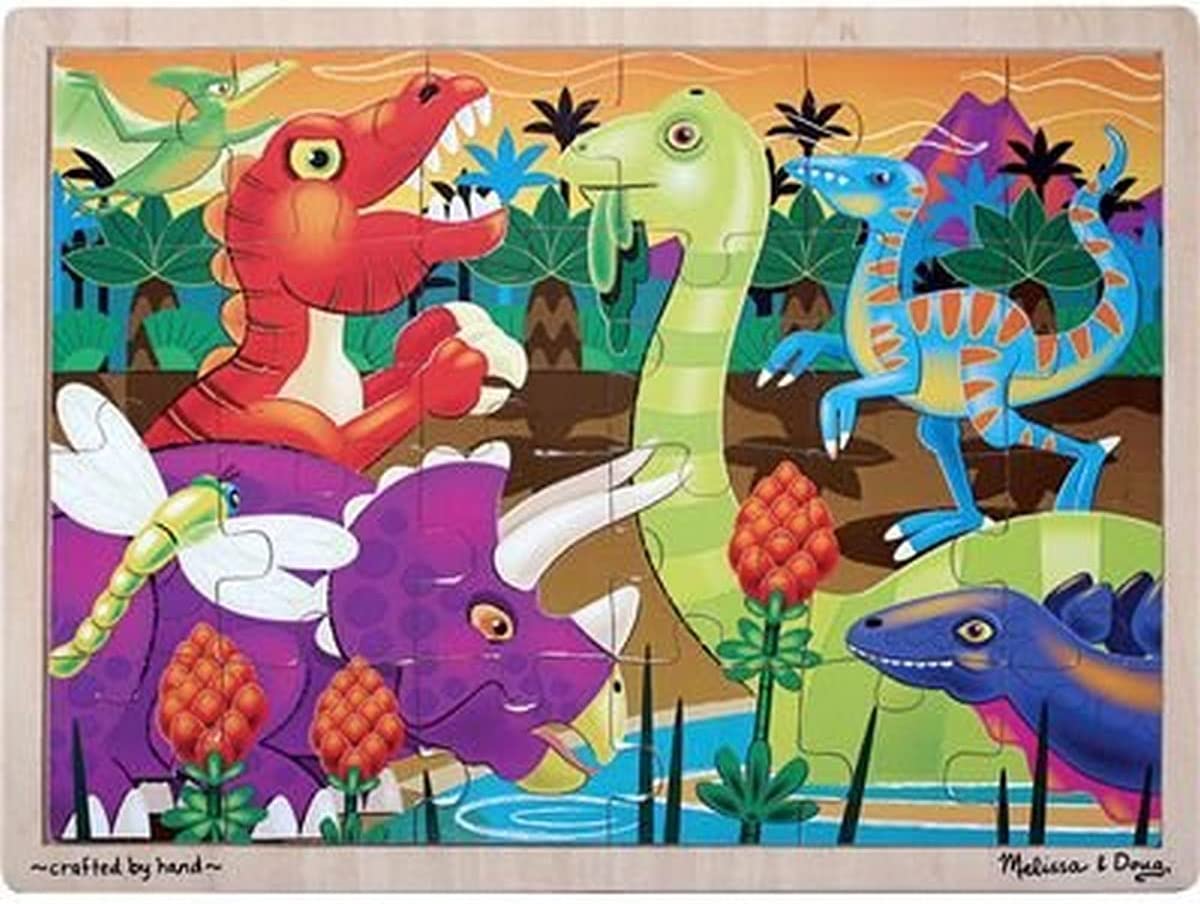 Melissa & Doug Prehistoric Sunset Dinosaurs Wooden Jigsaw Puzzle With Storage Tray (24 pcs)