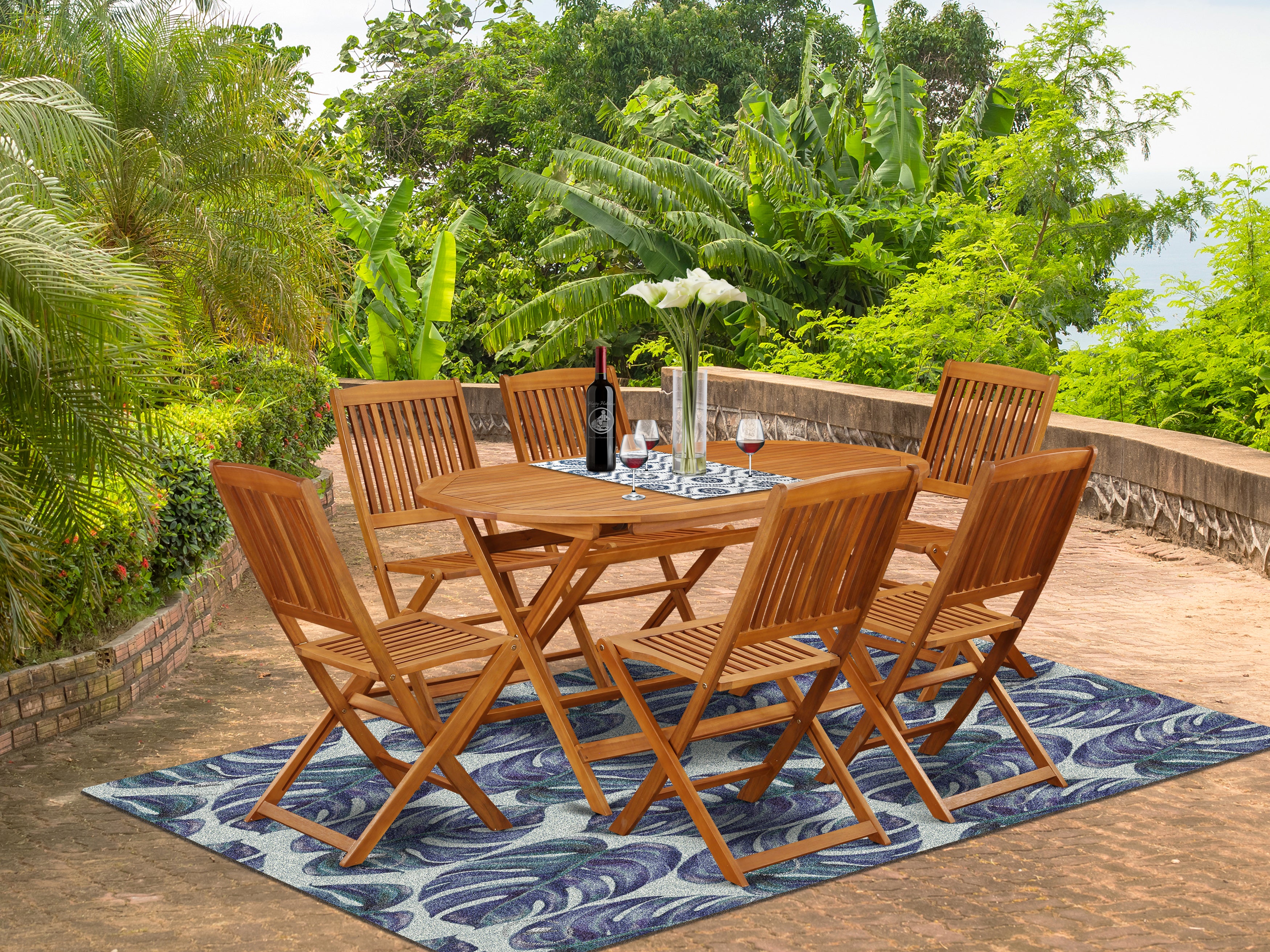 DICM7CWNA This 7 Pc Acacia Courtyard Dining Sets includes one Outdoor-Furniture table and 6 chairs