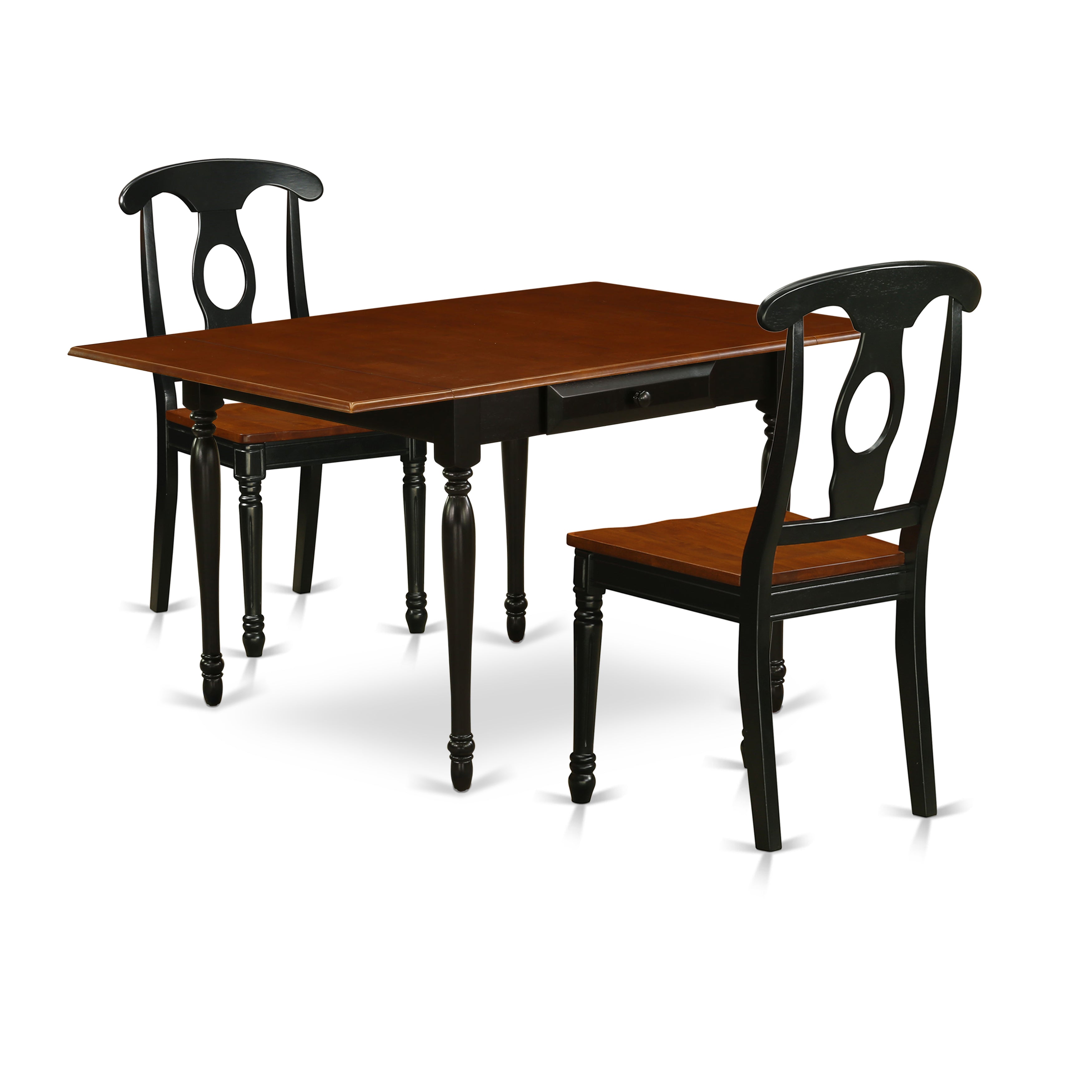 East West Furniture MZKE3-BCH-W 3 Pieces Kitchen Dining Table set - Heavy Two 9-Inch Drop Down Leaves Wooden Dining Table and 2 Solid Wood Seat Wood Dining Chairs, Black and Cherry Finish