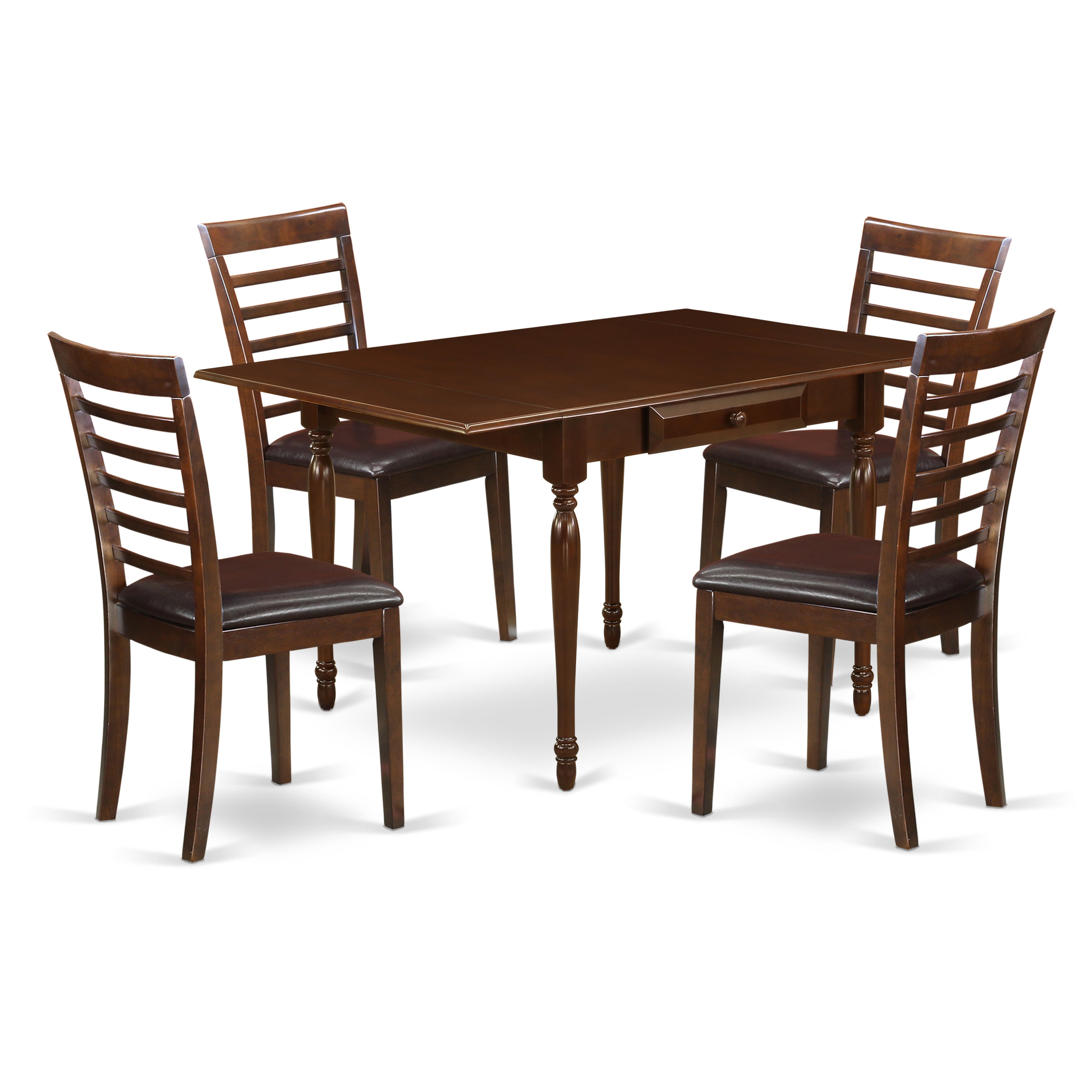 East West Furniture MZML5-MAH-LC 5 Pieces Dining Room Table set - Durable Two 9-Inch Drop Down Leaves Real Wood Rectangle Dining Table and 4 Faux Leather Seat Kitchen Chairs, Mahogany Finish