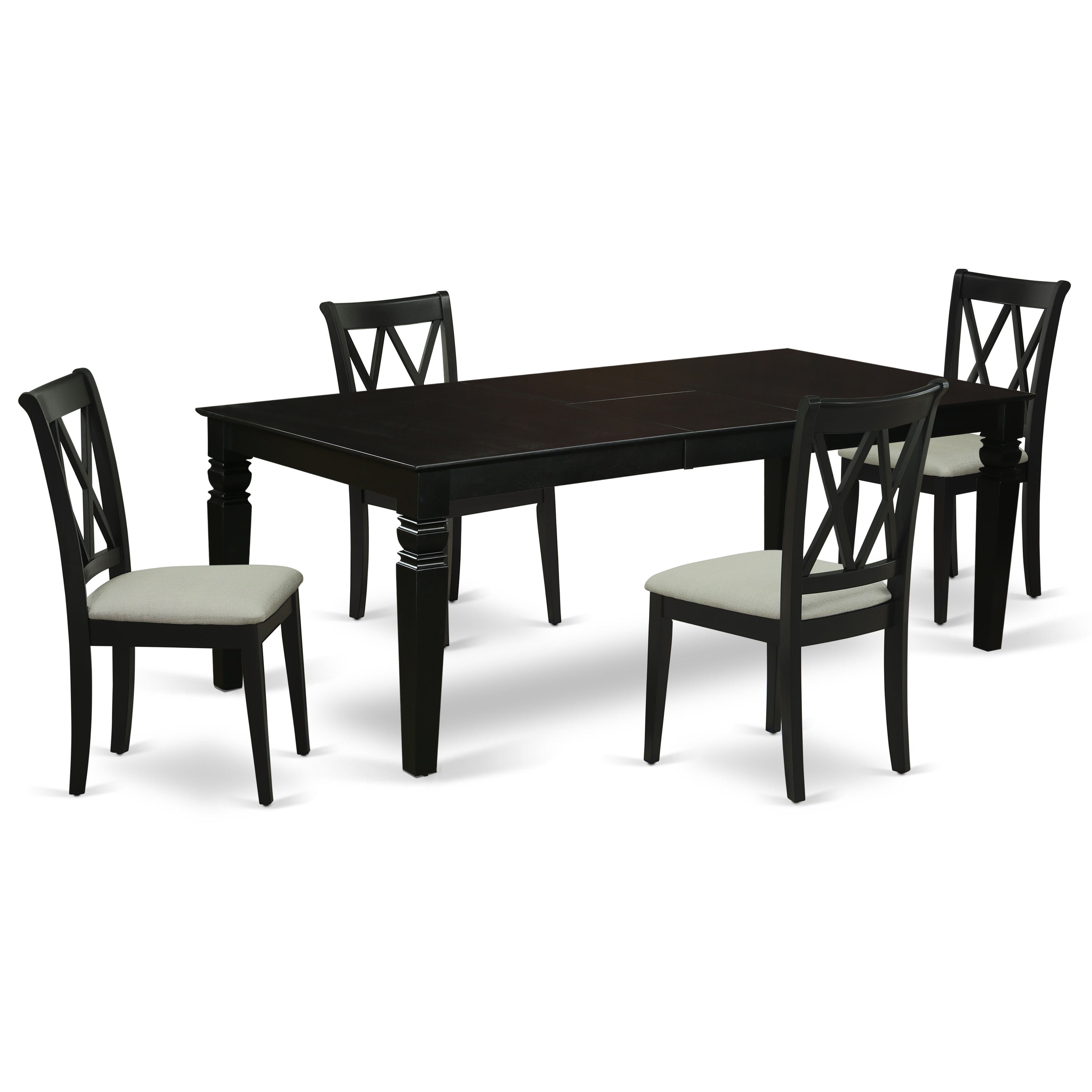 LGCL5-BLK-C 5Pc Dining Set Includes a Rectangle Dining Table with Butterfly Leaf and Four Double X Back Microfiber Seat Kitchen Chairs, Black Finish