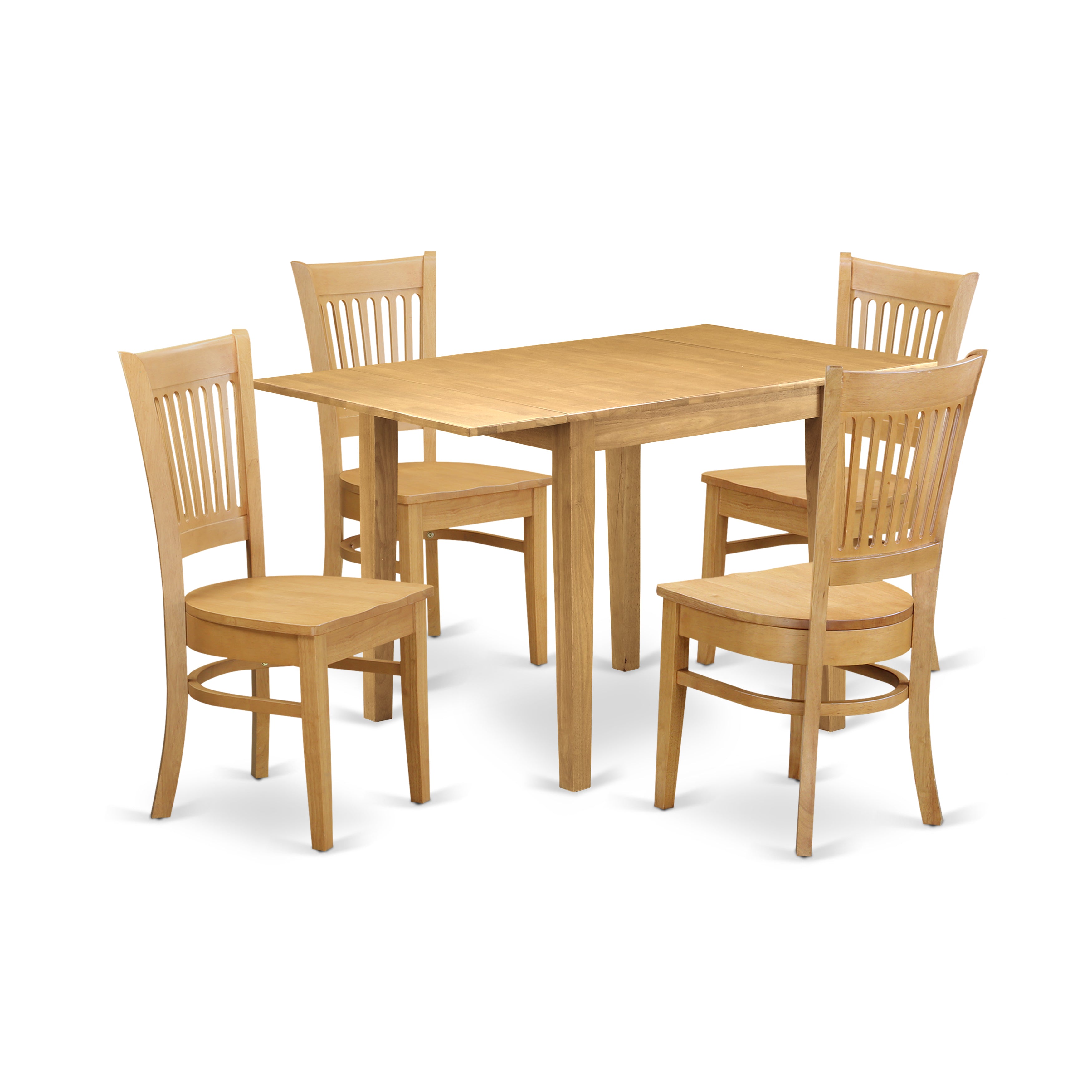 East West Furniture NDVA5-OAK-W, 5Pc Dining Room Table Set Includes a Wood Table and 4 Dinette Chairs with and Slat Back, Oak Finish