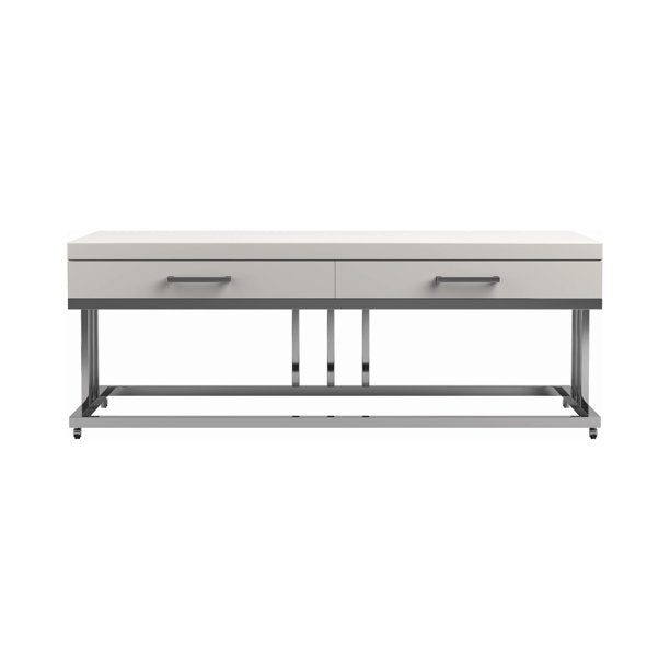 Contemporary 2-drawer Rectangular Coffee Table Glossy White and Chrome
