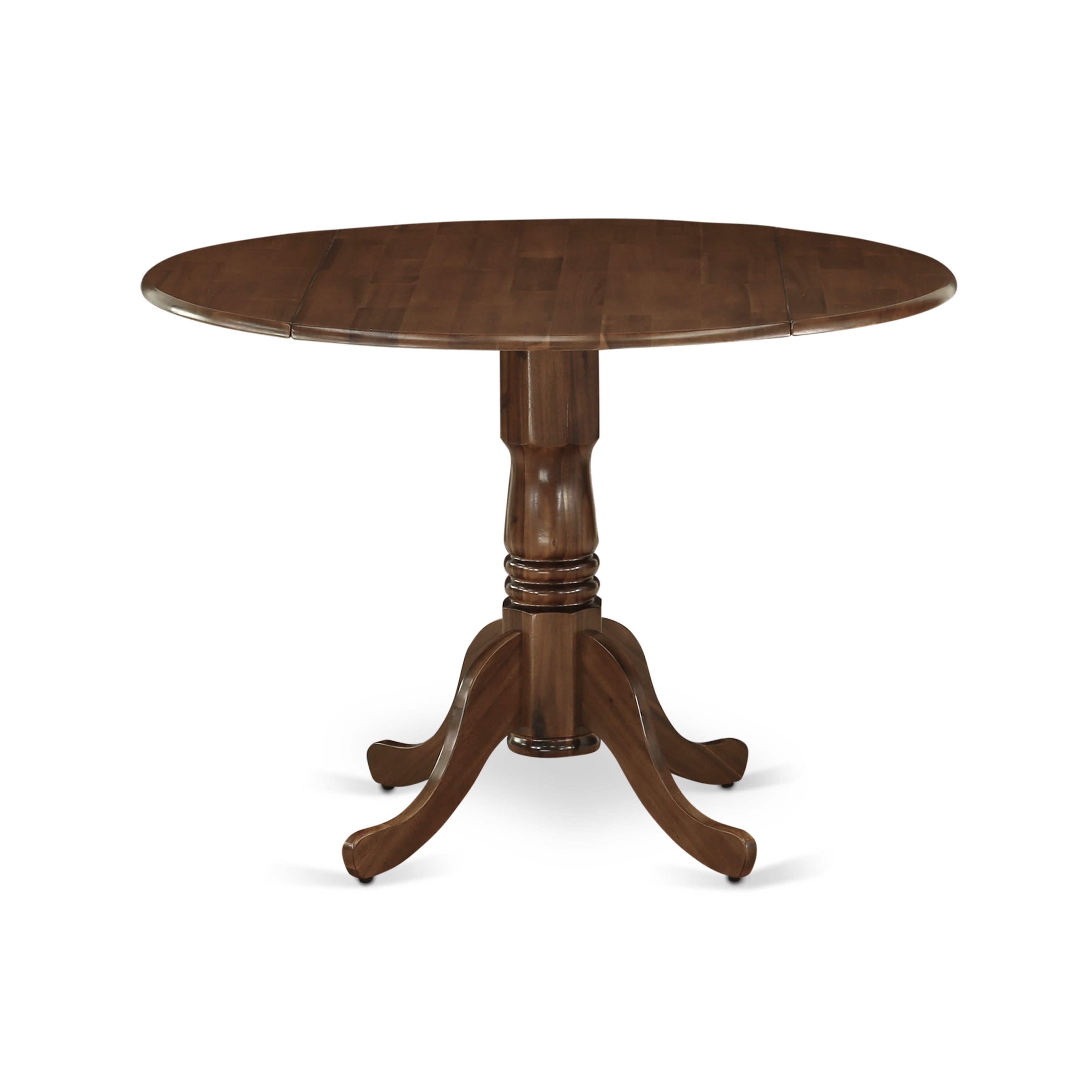 DLT-AWA-TP Dublin Dining Table Made of Rubber Wood with Two 9 Inch Drop Leaves, 42 Inch Round, Walnut Finish