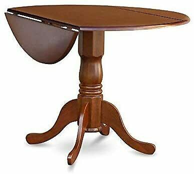 Dublin Drop-leaf 42" Round Pedestal Kitchen Dining Table Saddle Brown