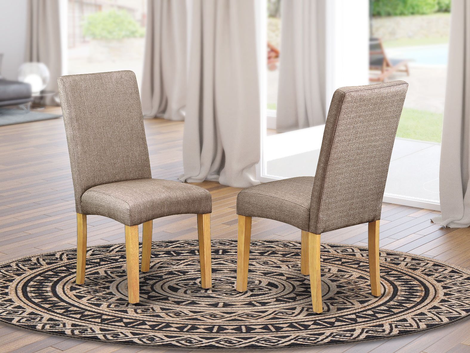 DRP4T16 Parson Chair with Oak Finish Leg and Linen fabric- Dark Khaki Color