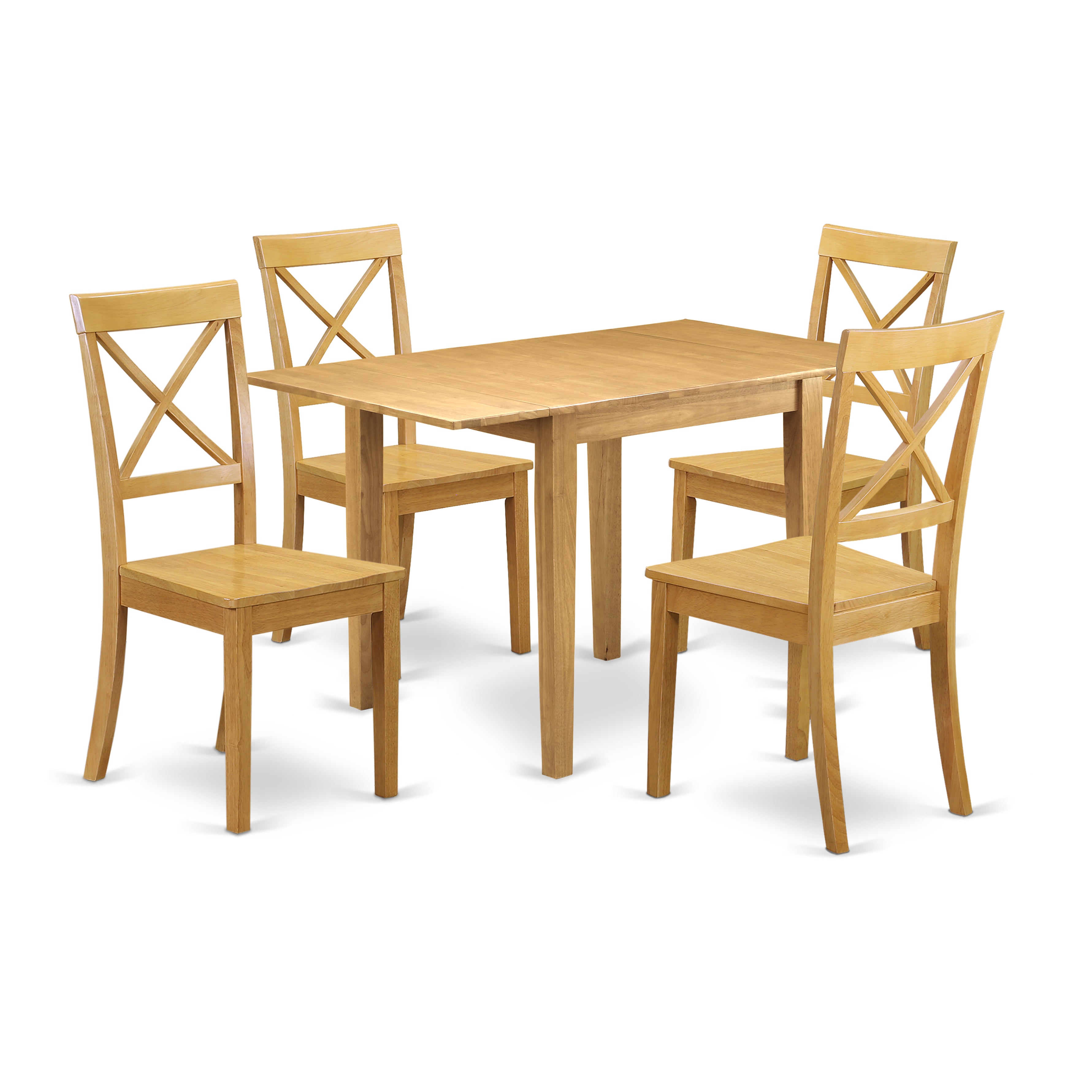 East West Furniture NDBO5-OAK-W Kitchen Table Set 5 Pc- 4 Fabulous Wooden Dining Room Chairs and a Lovely Dining Room Table - Oak Finish Wooden Chair Seat - Oak Finish Hardwood Structure.