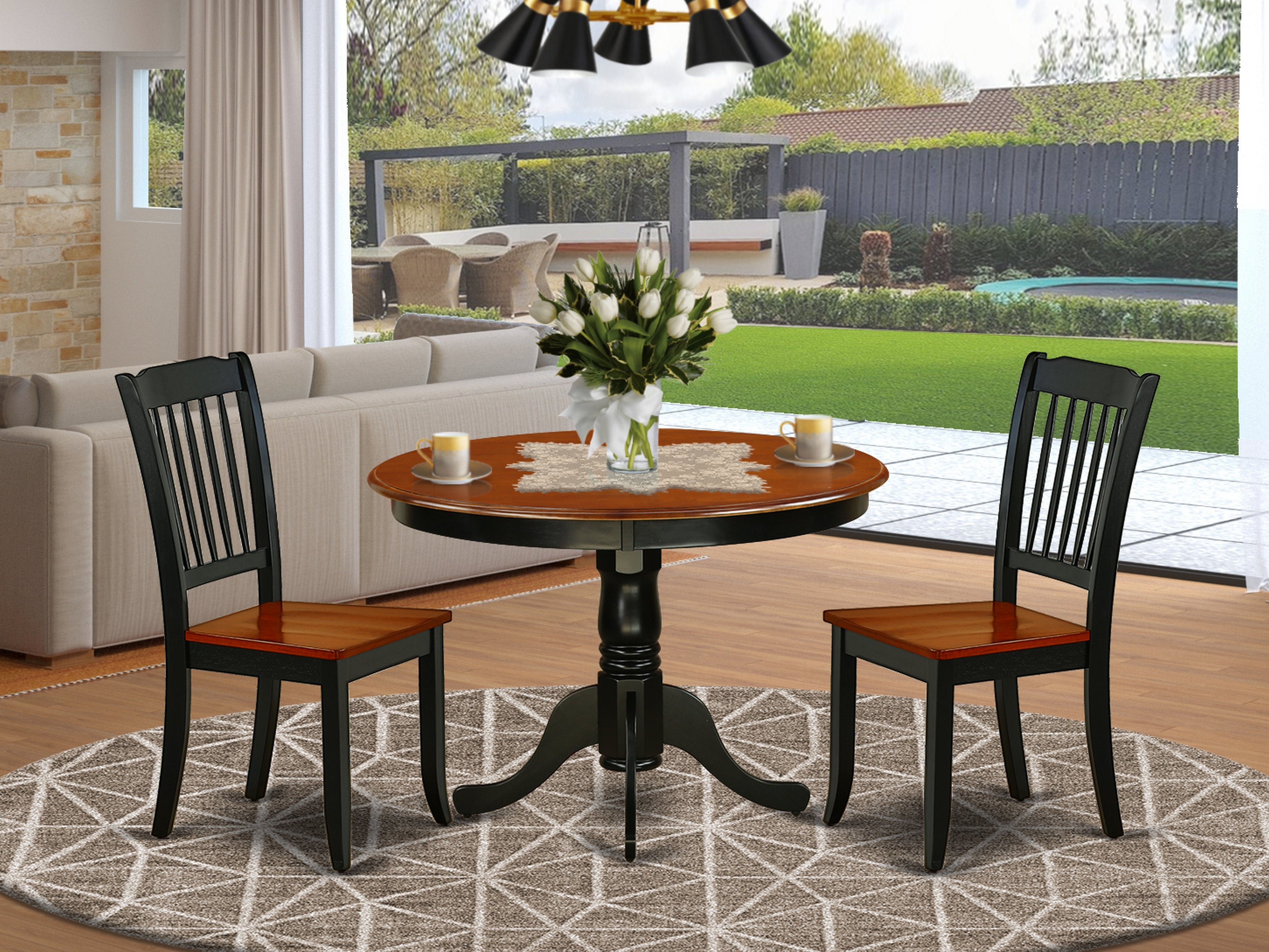 HLDA3-BCH-W 3PC Round 42 inch Table and 2 vertical slatted Chairs
